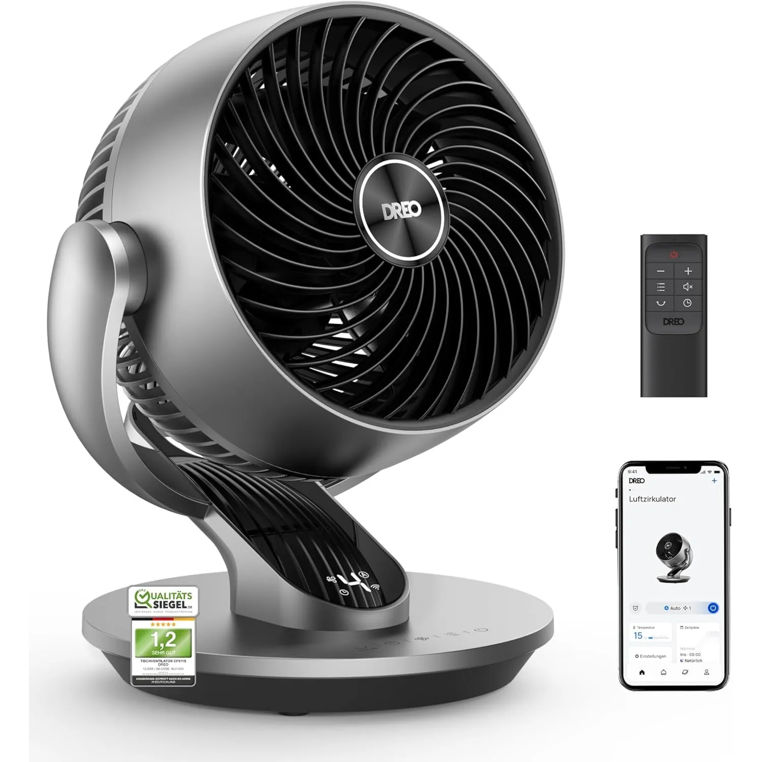 Dreo 28dB Leiser Smart Tischventilator für Schlafzimmer Büro, Ventilator mit Fernbedienung Kühlung 21M Windentfernung 4…