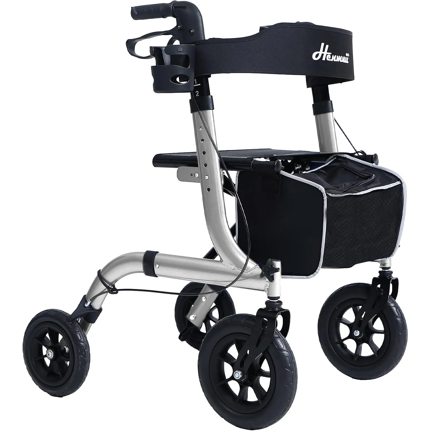Rollator Faltbar mit Sitzpolster, Einkaufstasche & Stockhalter – Höhenverstellbar, Leicht & Schmal für Senioren – Gehwa…
