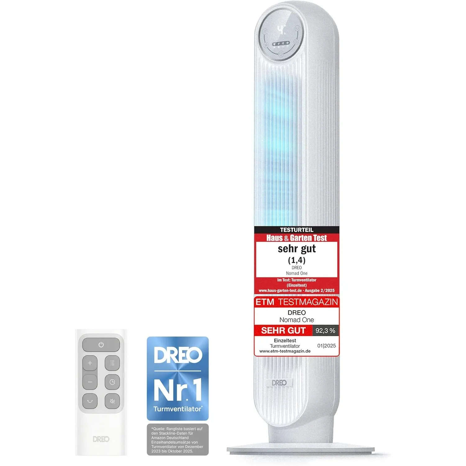 Dreo 20dB Leiser Turmventilator, 10 m Wurfweite 4 Geschwindigstufen 4 Modi 8 Std. Timer 90° oszillierende Ventilator mi…