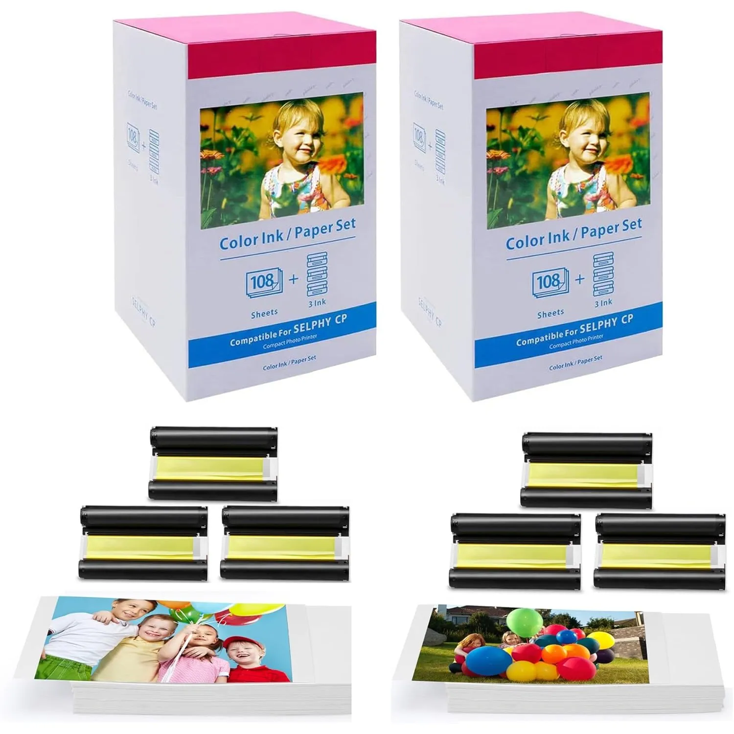 2 Pack KP108IN Kompatibel mit Canon Selphy CP1500 Fotopapier und Kartusche