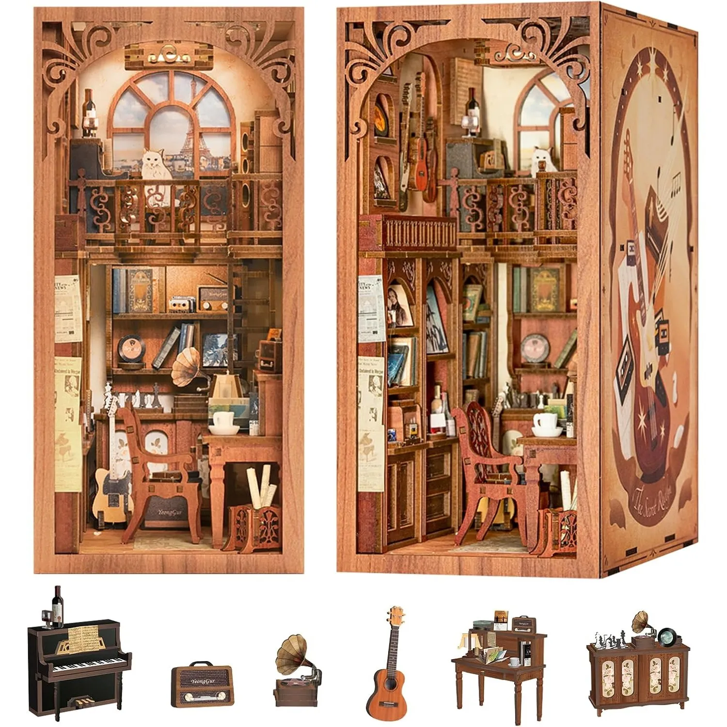 CUTEBEE Book Nook Kit – DIY Puppenhaus Häuser, Miniatur Haus Selber Bauen für Erwachsene mit LED-Licht, 3D Holz Puzzle …