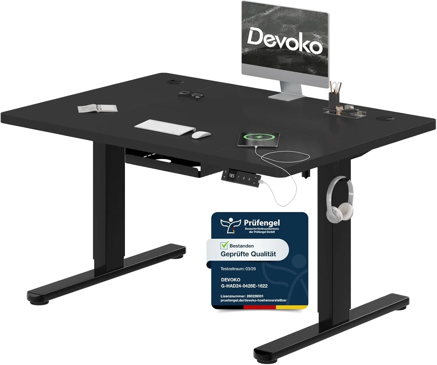 Devoko Höhenverstellbarer Schreibtisch 120x80cm mit Typ-C Ladeanschluss, Schreibtisch Höhenverstellbar Elektrisch, Mobi…