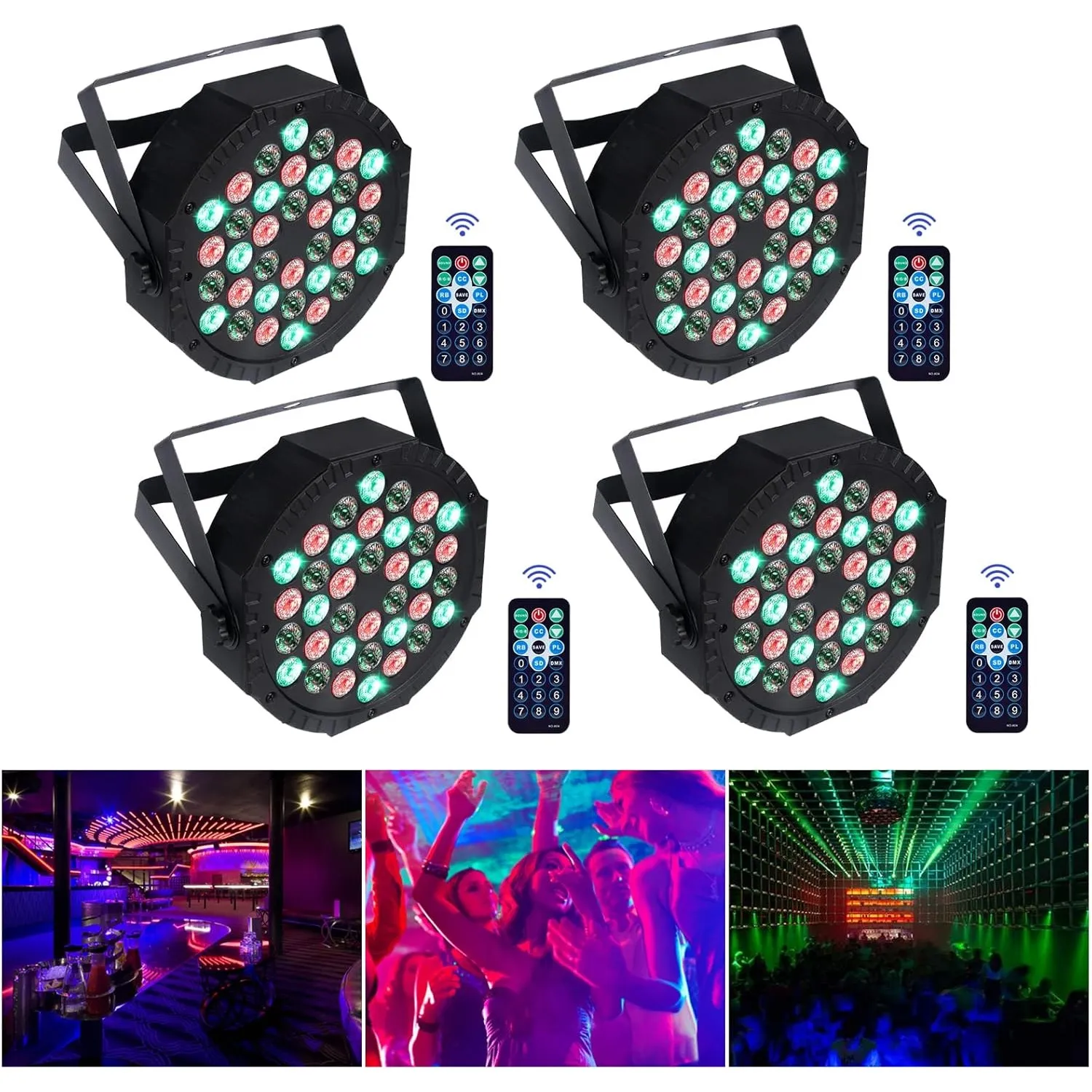 4PCS LED Par Strahler 36 LED 72W Discolicht Partylicht RGB DMX512 mit Fernbedienung, Bühnenlicht 7 Lichtmodi DJ licht f…