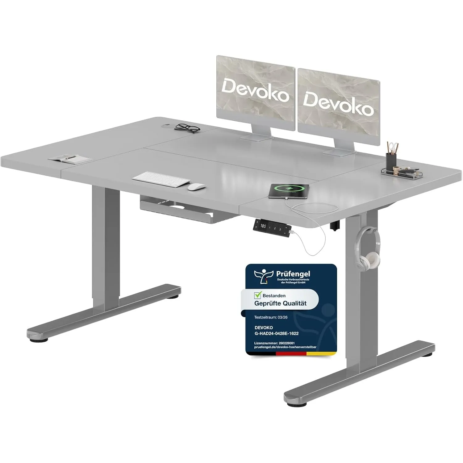 Devoko Höhenverstellbarer Schreibtisch 140x80cm mit Typ-C Ladeanschluss, Schreibtisch Höhenverstellbar Elektrisch, Mobi…