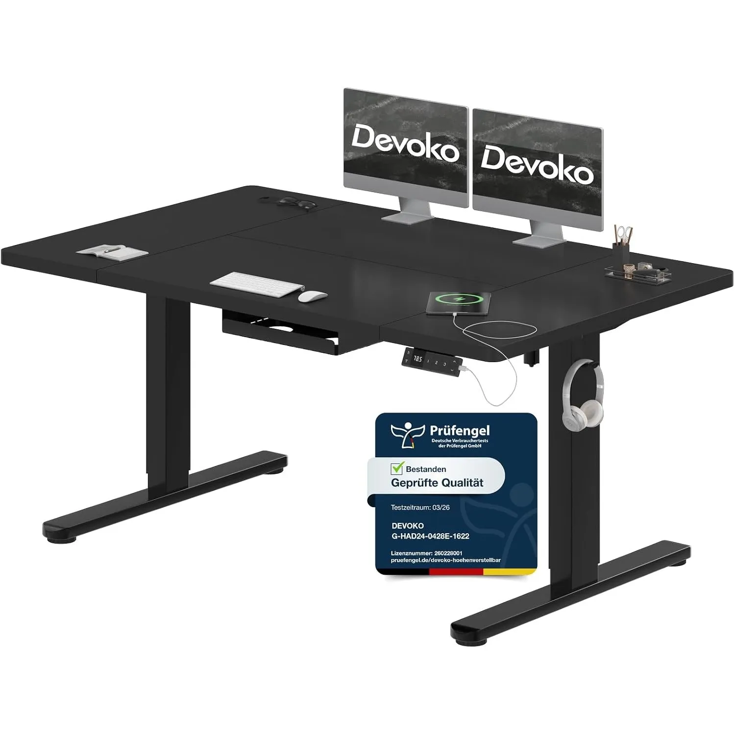Devoko Höhenverstellbarer Schreibtisch 140x80cm mit Typ-C Ladeanschluss, Schreibtisch Höhenverstellbar Elektrisch, Mobi…