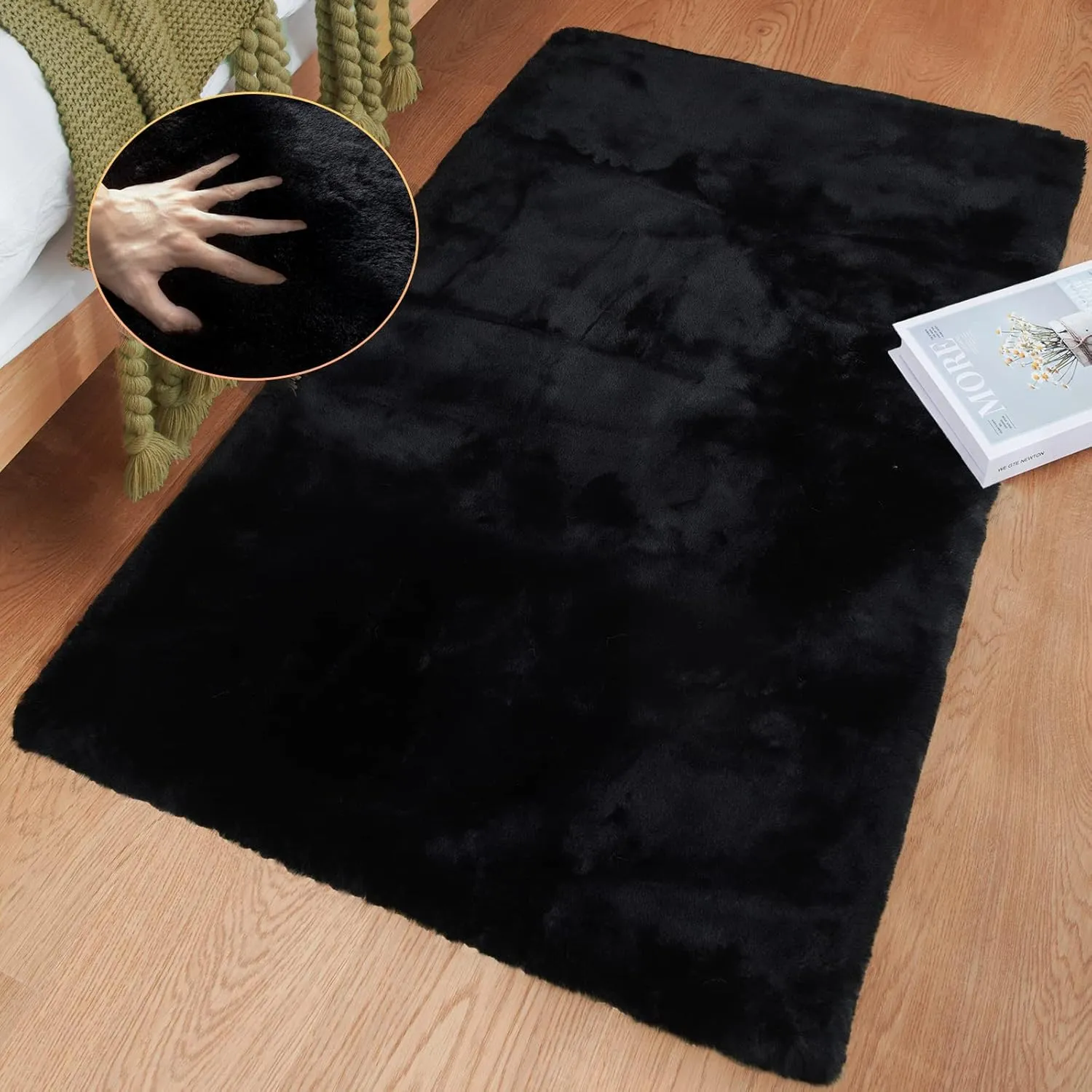 ORINOVA Teppich Schwarz Flauschig Schlafzimmer Wohnzimmer Fellteppich 60x90 cm Kunstfell Teppich Weich Klein Waschbar B…