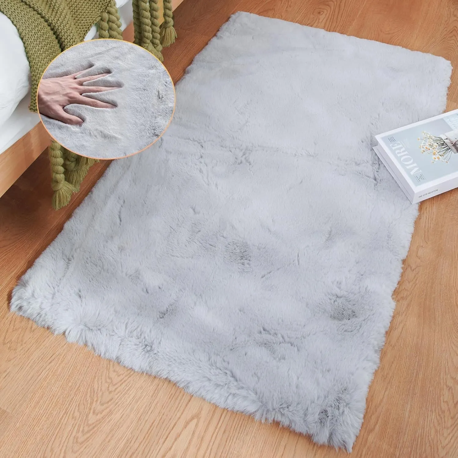 ORINOVA Teppich Schlafzimmer Grau Kunstfell Fellteppich 60x90 cm Flauschiger Weicher Teppich Wohnzimmer Kinderzimmer De…