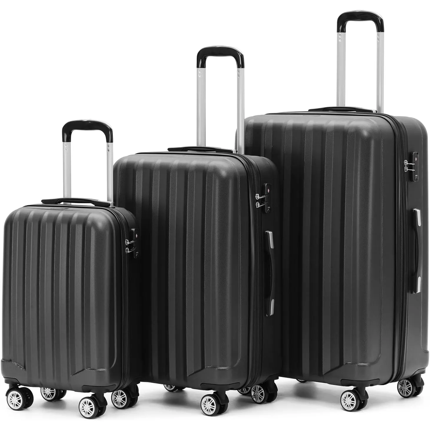 BEIBYE TSA-Schloß 2080 Zwillingsrollen 3 TLG. Reisekofferset Koffer Kofferset Trolley Trolleys Hartschale (Schwarz)