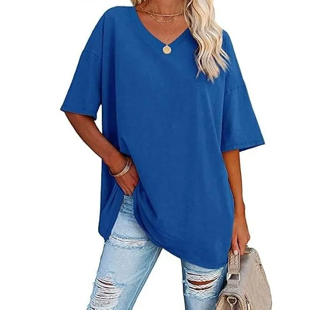 Ebifin Damen T Shirt Oversize Oberteile V-Ausschnitt