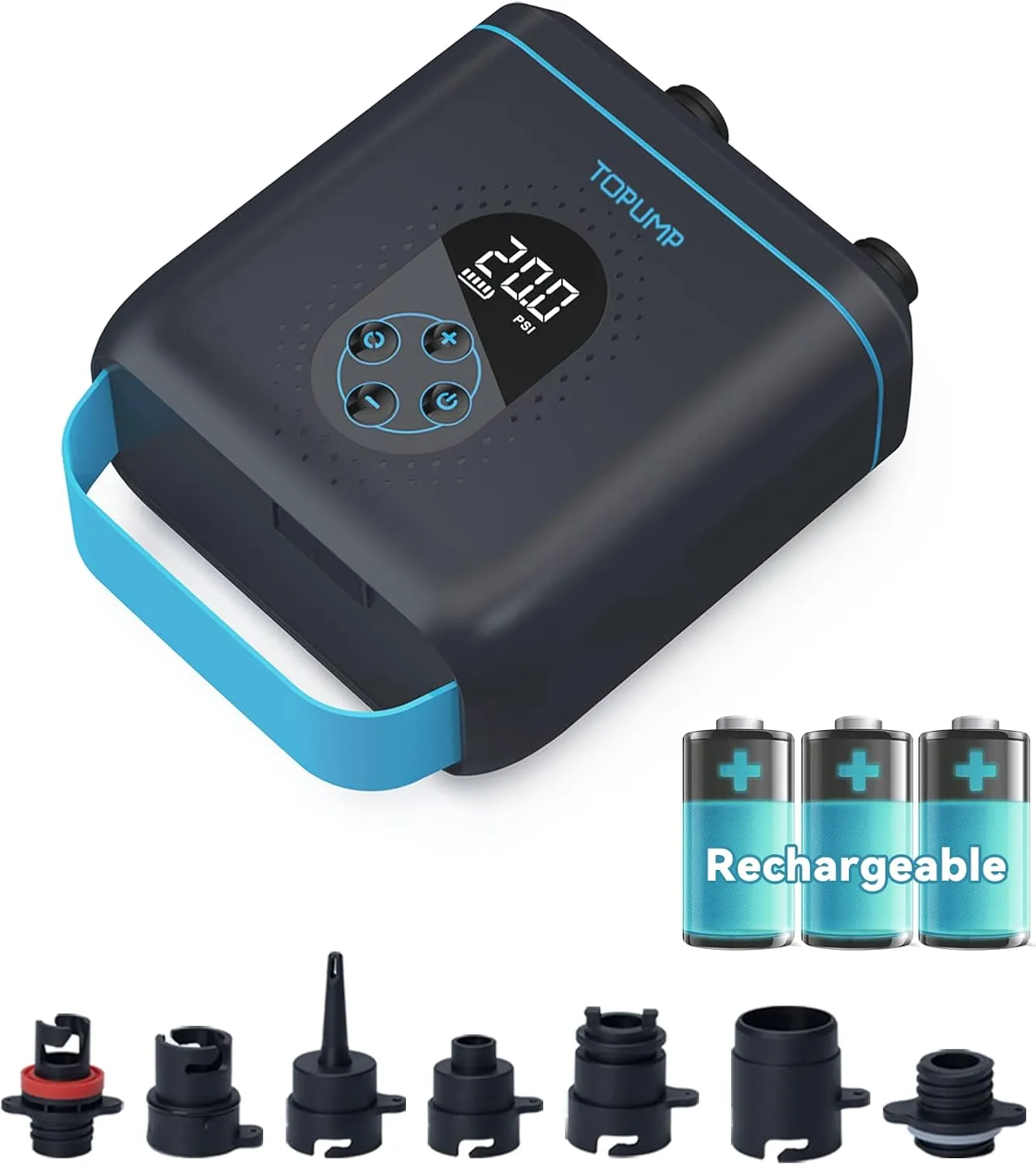 TOPUMP 20PSI Electric SUP Pump TPS260, Rechargeable, Auto-Off, 2-Stage Inflation/Deflation, 12V DC & Type-C for Paddle …