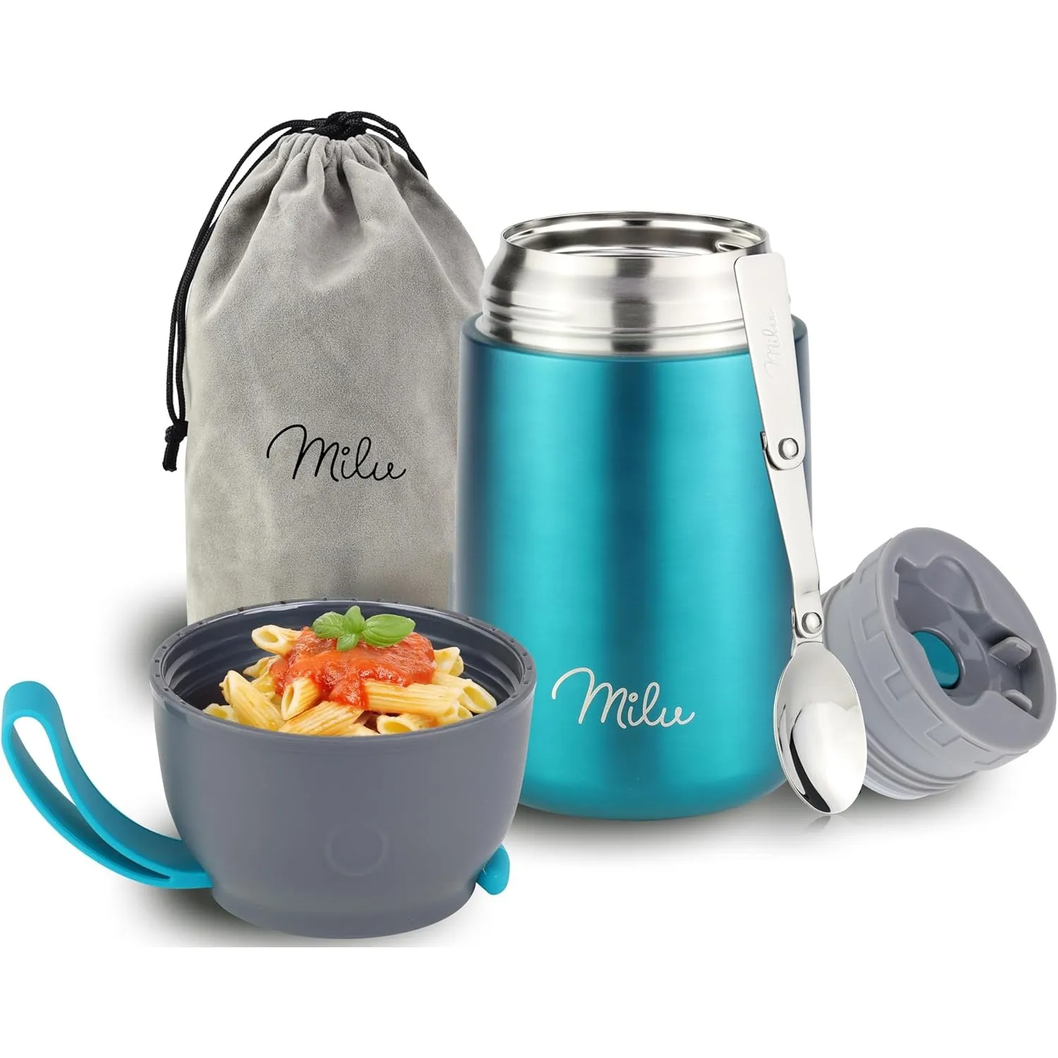 Milu® Thermobehälter für Essen 650ml, Edelstahl Warmhaltebehälter mit Löffel, Thermobecher Essen, Thermo Lunchbox für K…