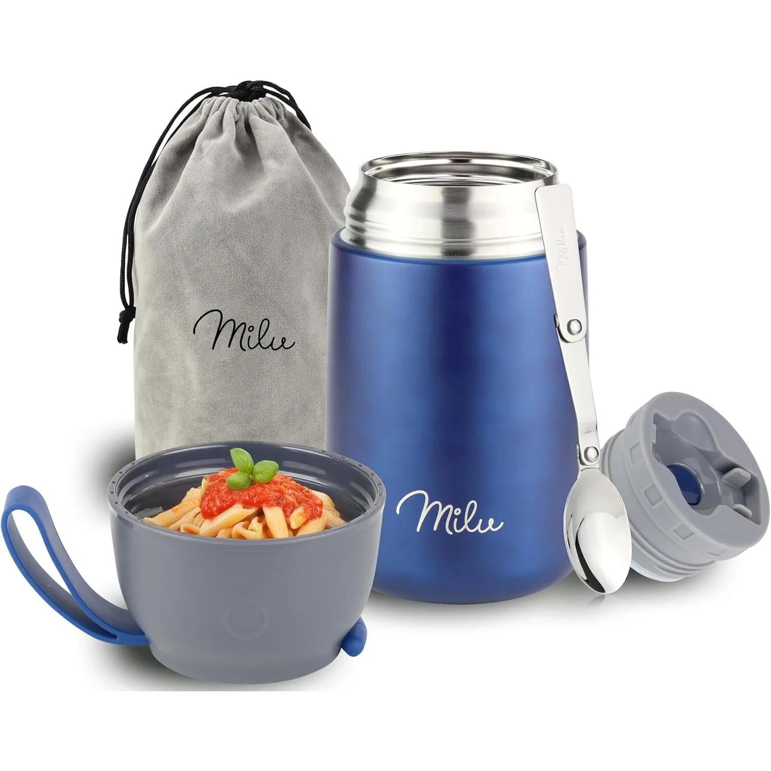 Milu® Thermobehälter für Essen 650ml, Edelstahl Warmhaltebehälter mit Löffel, Thermobecher Essen, Thermo Lunchbox für K…
