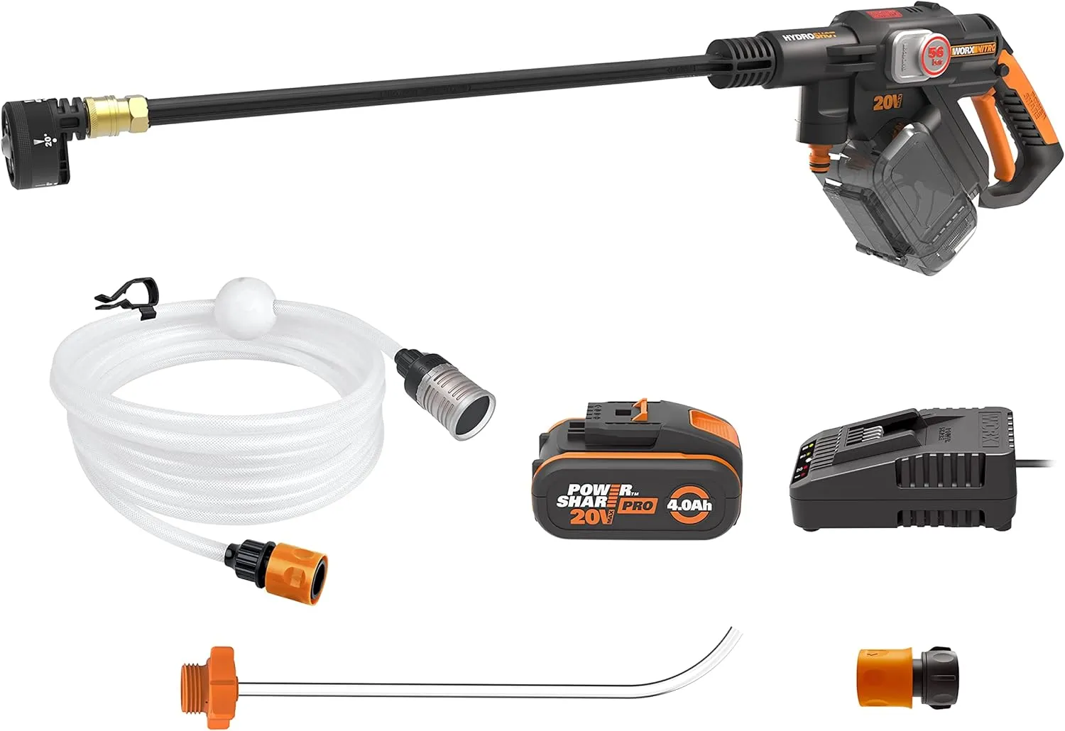 WORX WG633E Hydroshot Akku-Hochdruckreiniger 20V - 56 Bar Max. Druck - multifunktional zur Reinigung & Bewässerung - le…