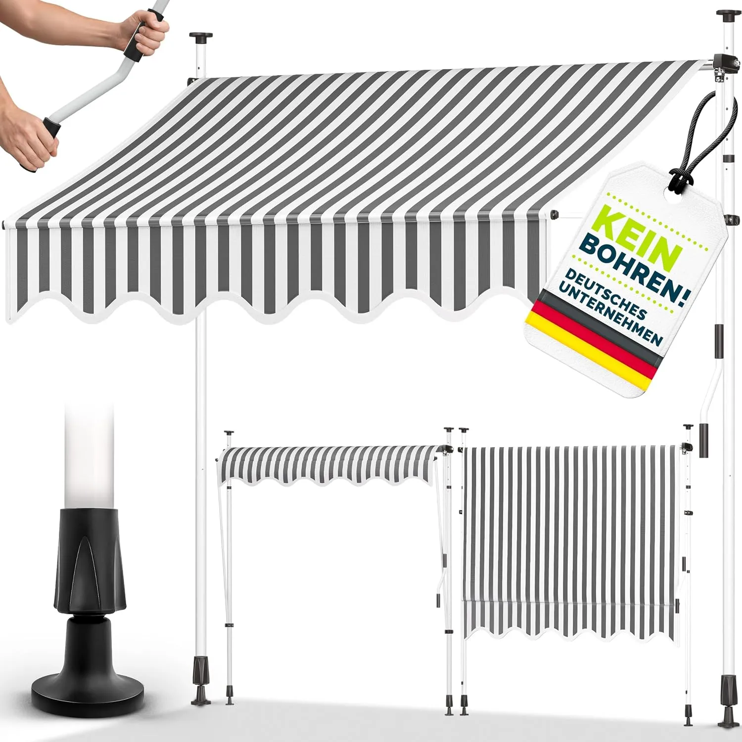 tillvex Klemmmarkise mit Handkurbel Balkon | Balkonmarkise ohne Bohren | Markise UV-beständig & höhenverstellbar | Sonn…