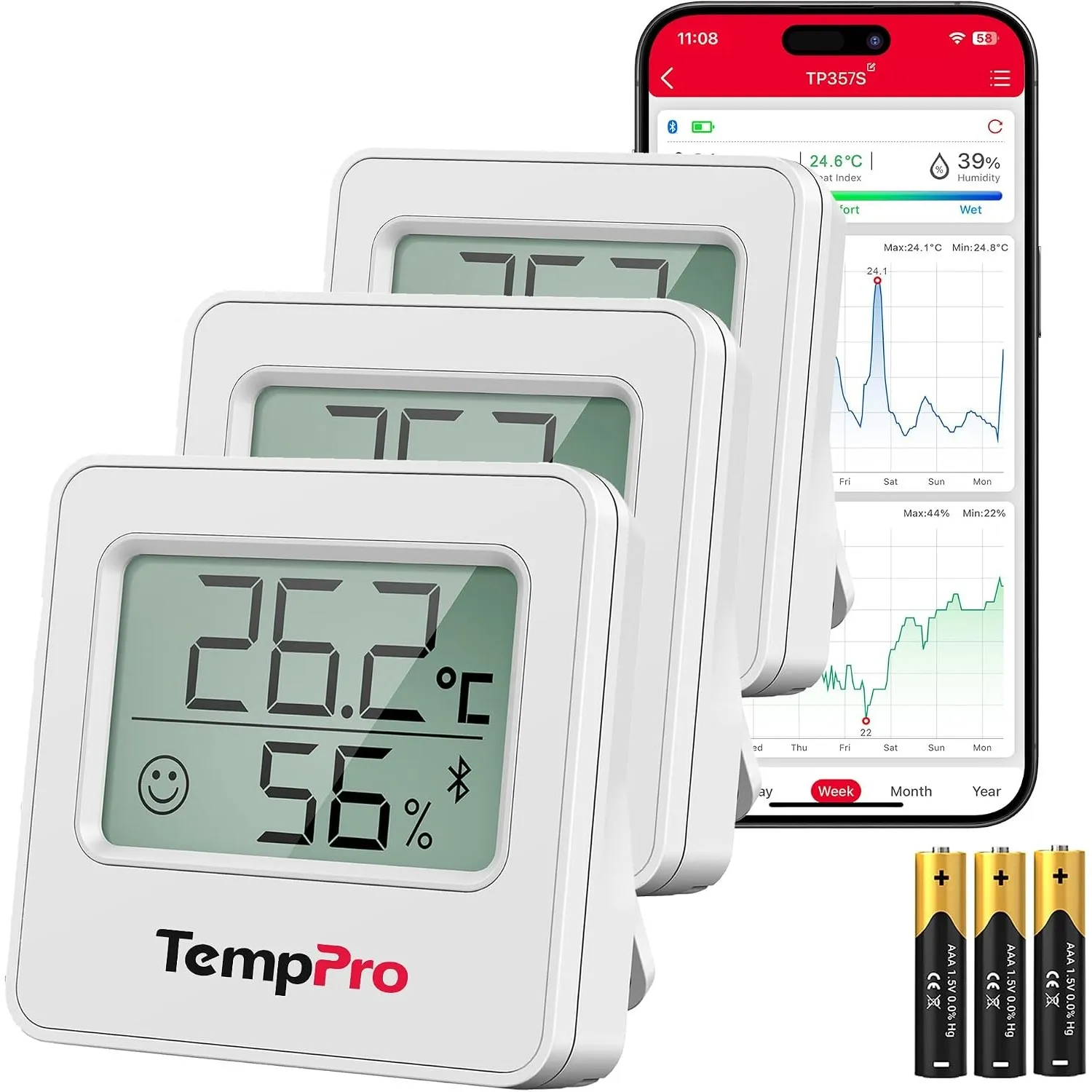 TempPro Bluetooth Thermo-Hygrometer Innen, Smartes Hygrometer mit App