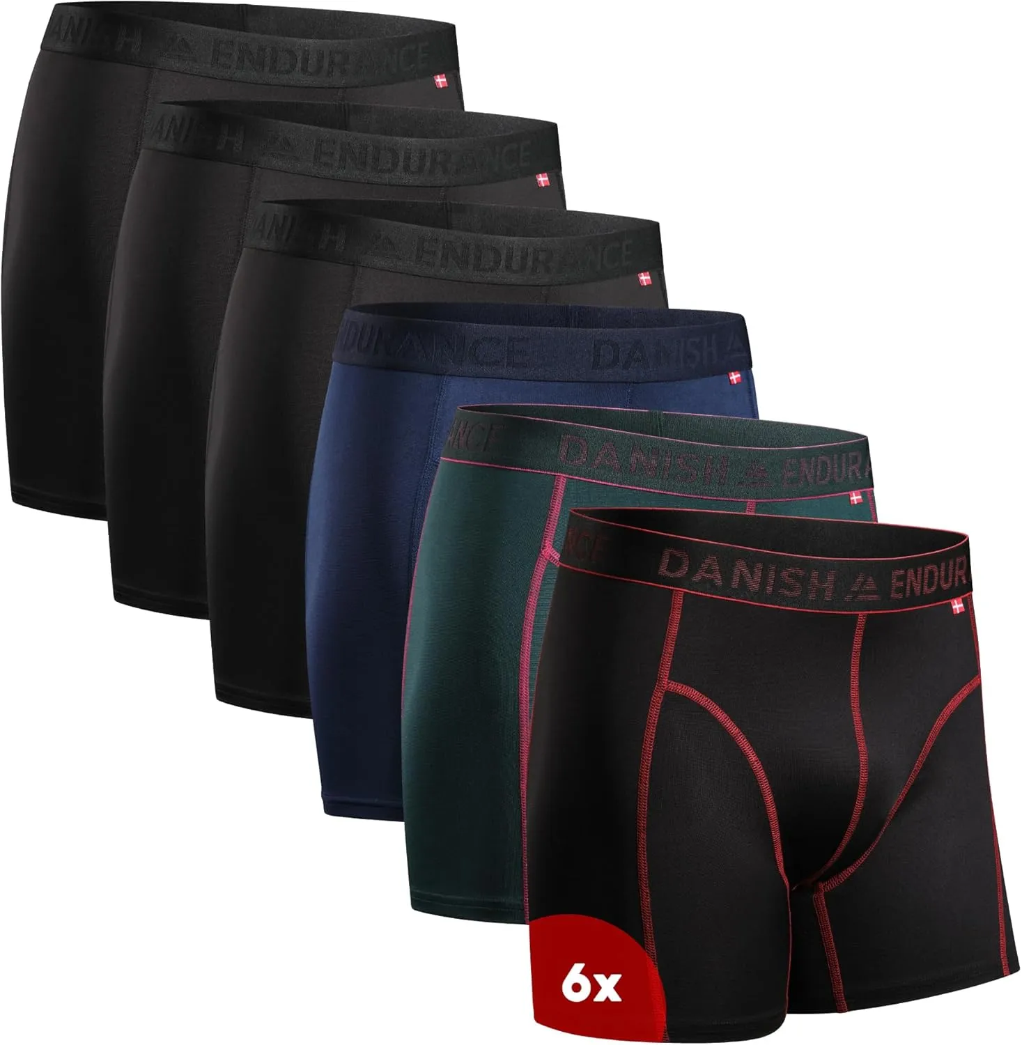 DANISH ENDURANCE 6er Pack Sport Boxershorts Herren, Funktionsunterwäsche, Sportunterwäsche Herren, Elastisch, Geruchsne…