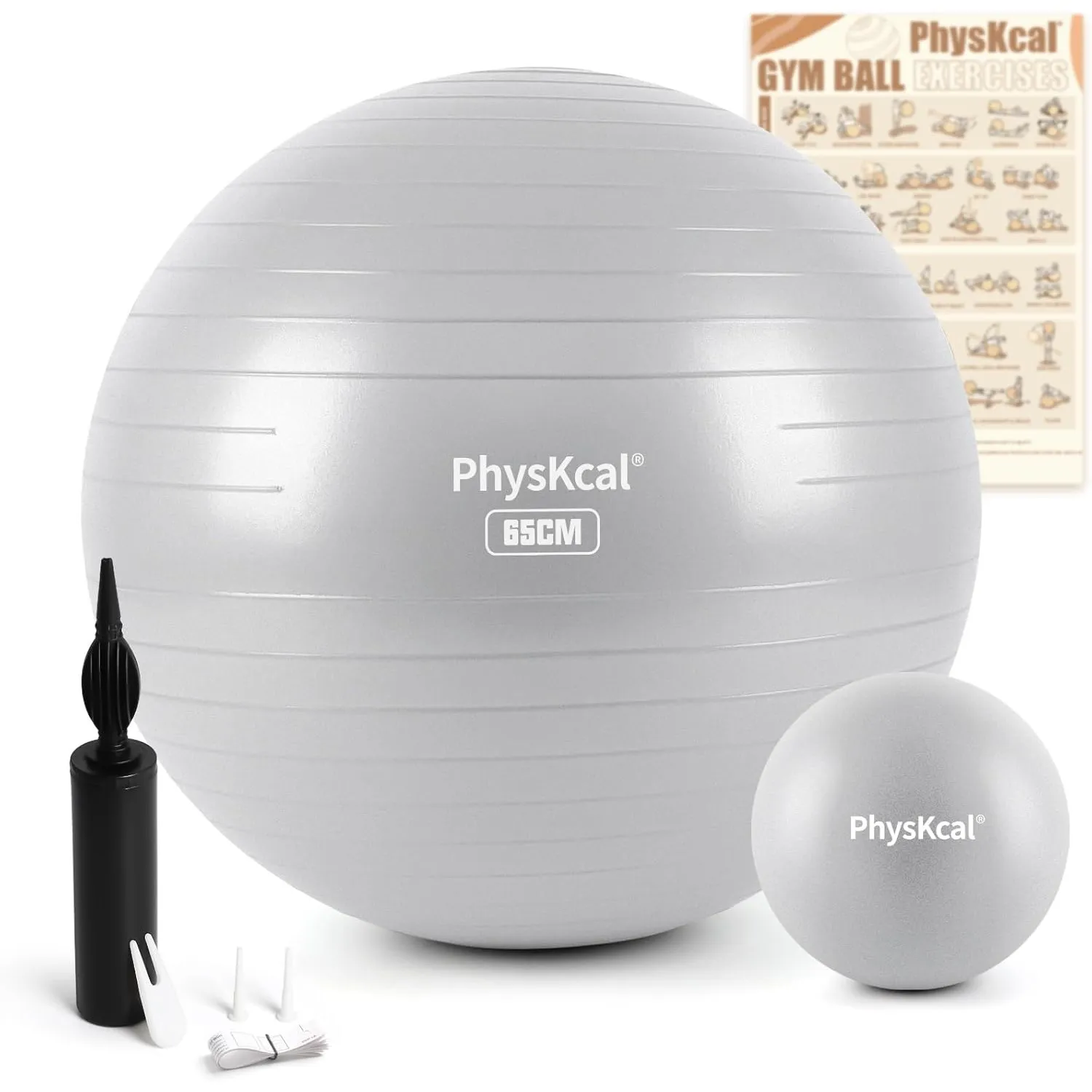 PhysKcal 55/65/75/85 cm Gymnastikball Set, Ergonomischer Sitzball für Büro | Inkl. 23 cm Pilates Ball Set. Perfekt für …