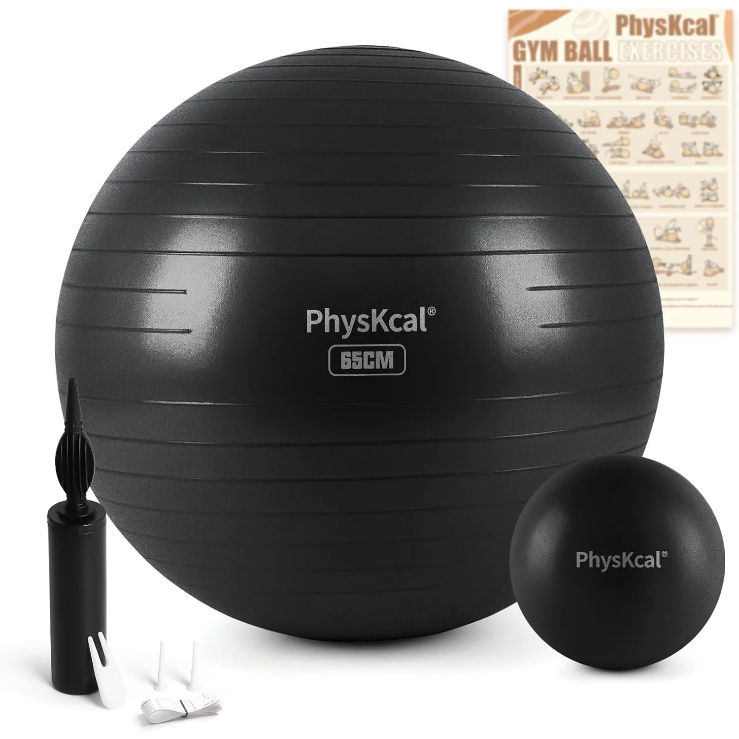 PhysKcal 55/65/75/85 cm Gymnastikball Set, Ergonomischer Sitzball für Büro | Inkl. 23 cm Pilates Ball Set. Perfekt für …