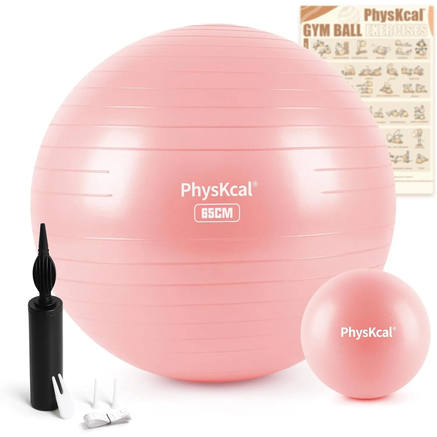 PhysKcal 55/65/75/85 cm Gymnastikball Set, Ergonomischer Sitzball für Büro | Inkl. 23 cm Pilates Ball Set. Perfekt für …