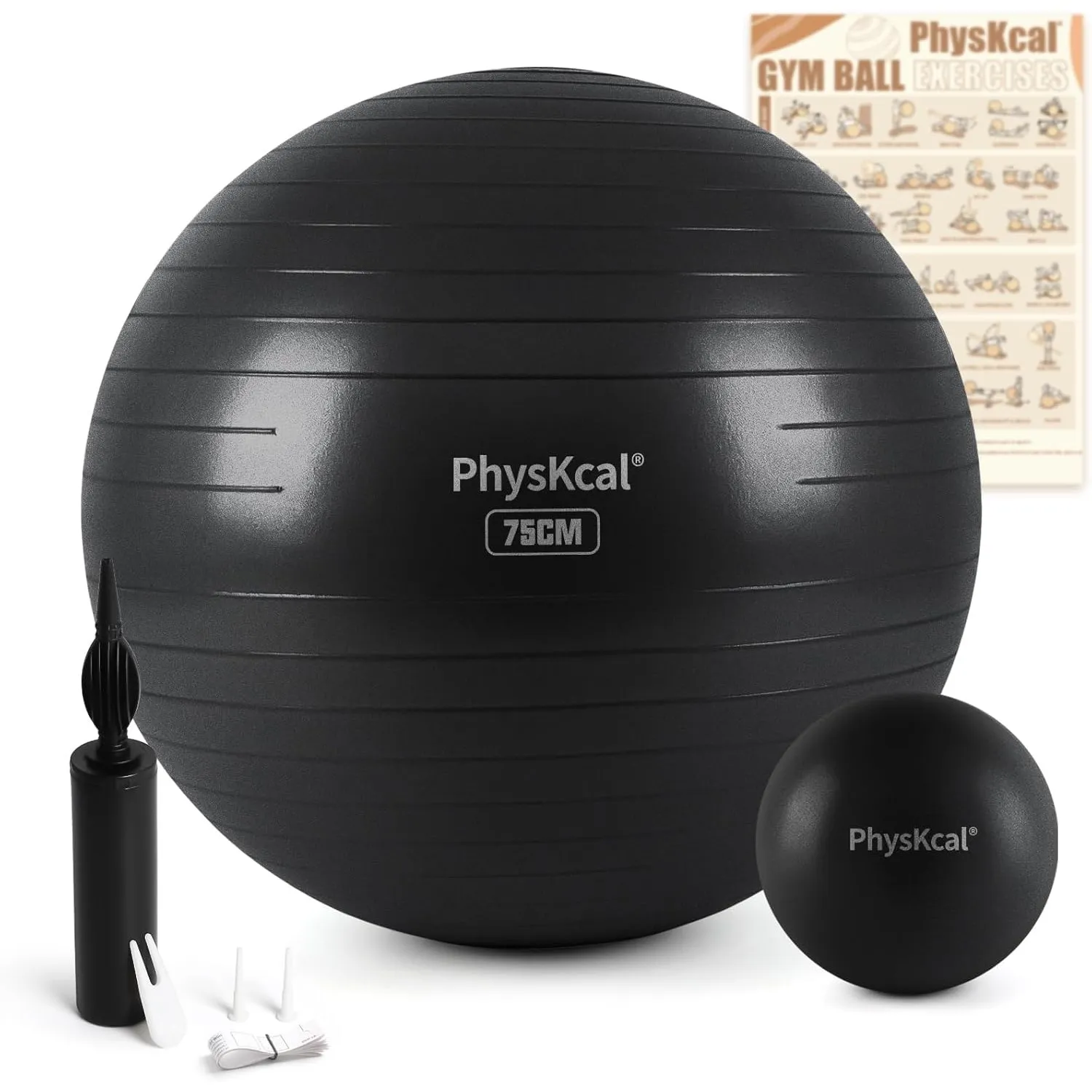 PhysKcal 55/65/75/85 cm Gymnastikball Set, Ergonomischer Sitzball für Büro | Inkl. 23 cm Pilates Ball Set. Perfekt für …