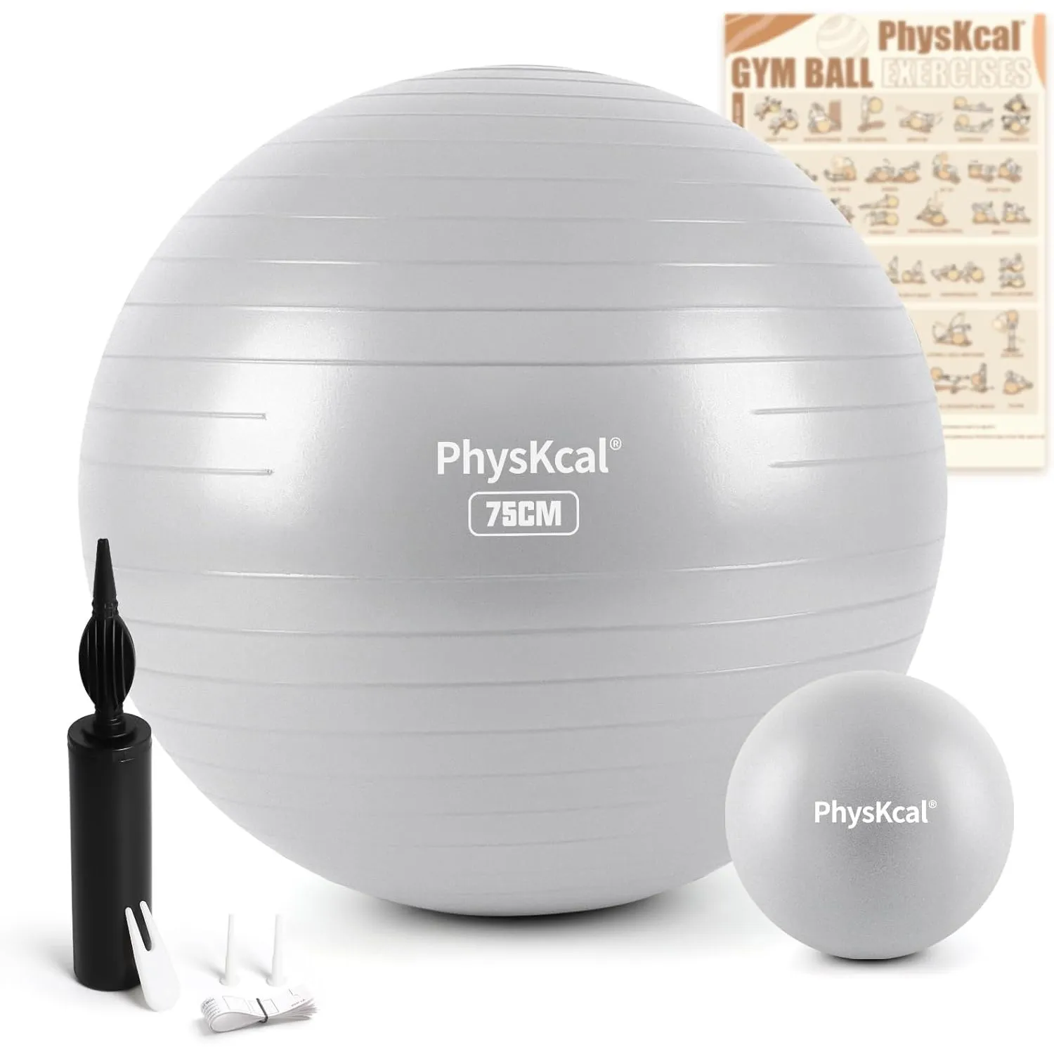 PhysKcal 55/65/75/85 cm Gymnastikball Set, Ergonomischer Sitzball für Büro | Inkl. 23 cm Pilates Ball Set. Perfekt für …