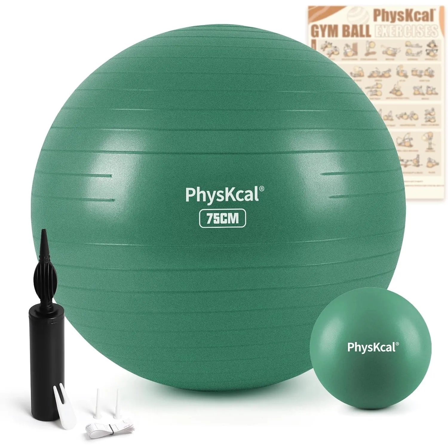PhysKcal 55/65/75/85 cm Gymnastikball Set, Ergonomischer Sitzball für Büro | Inkl. 23 cm Pilates Ball Set. Perfekt für …