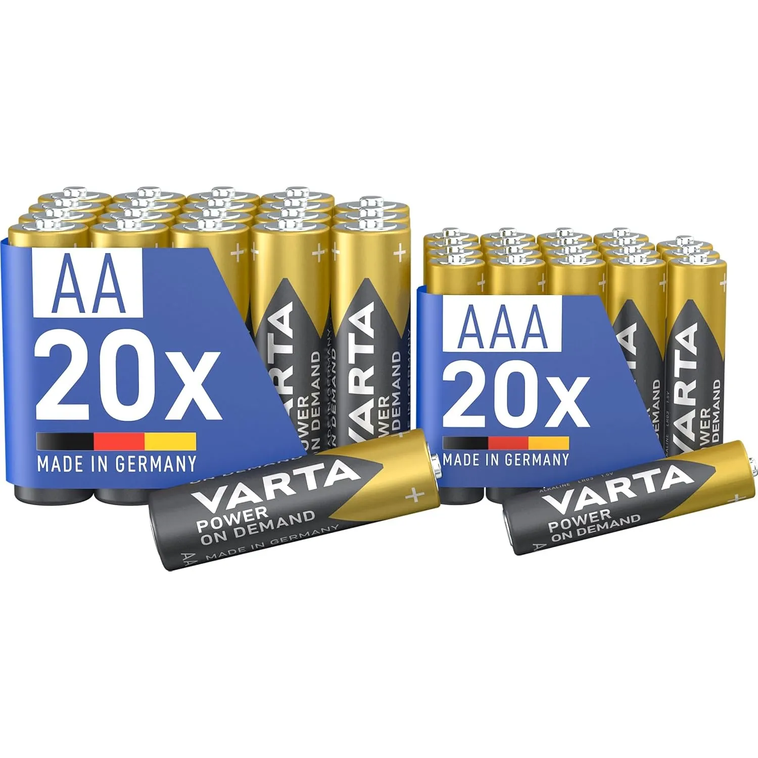 VARTA Batterien Mischpack 40 Stück, AA 20 Stück + AAA 20 Stück, Power on Demand, Alkaline, Vorratspack in umweltschonen…