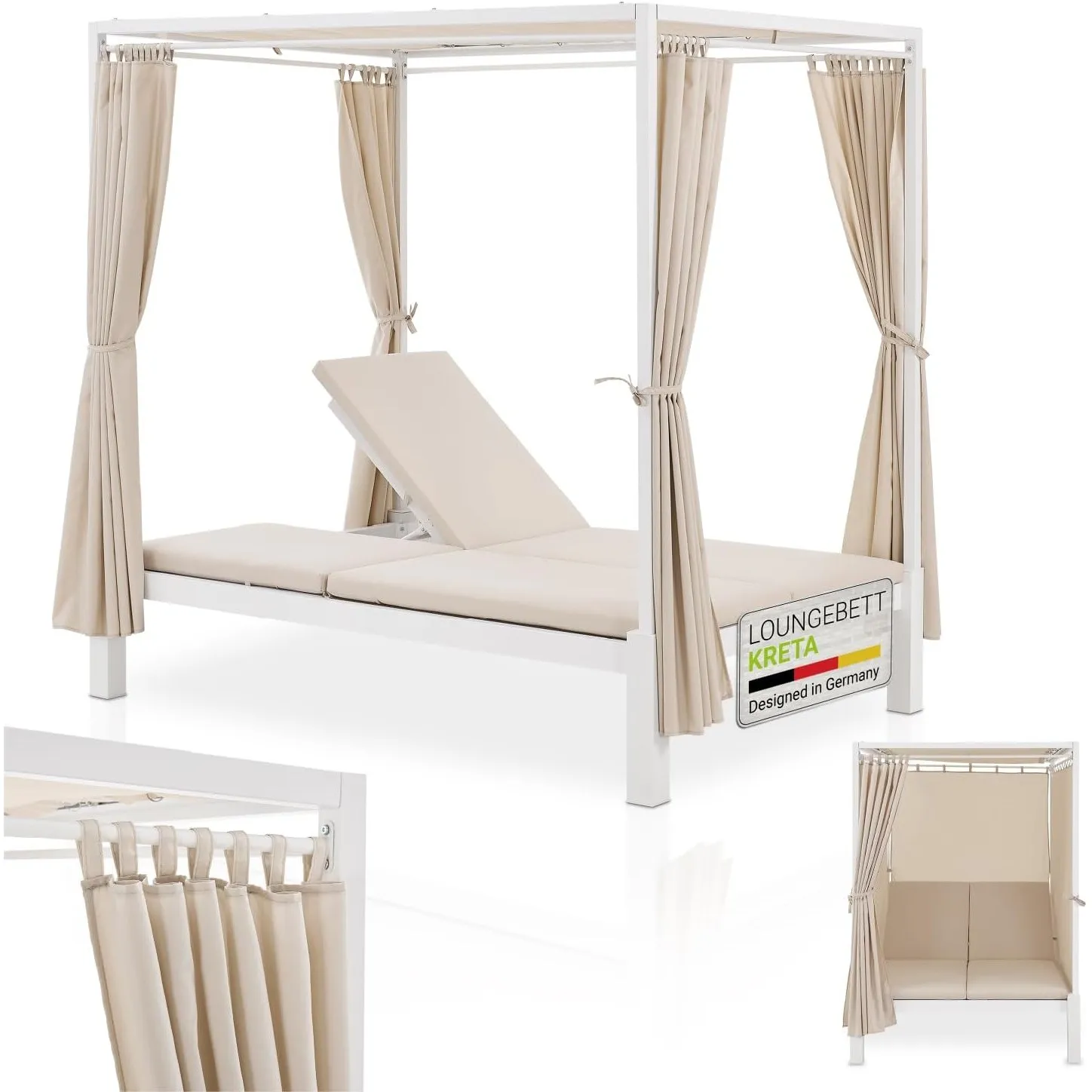 Juskys Doppel Loungebett Kreta - Gartenliege für 2 Personen - Dach & Rückenlehne verstellbar - Sonnenliege für Terrasse…