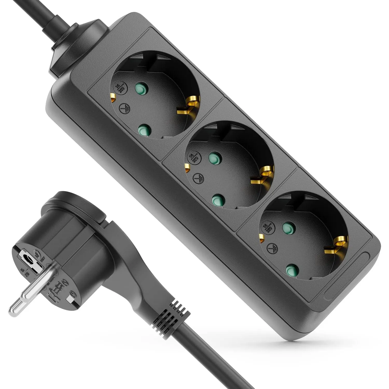 deleyCON 3-Fach Steckdosenleiste Flachstecker 1,4m - Schwarz