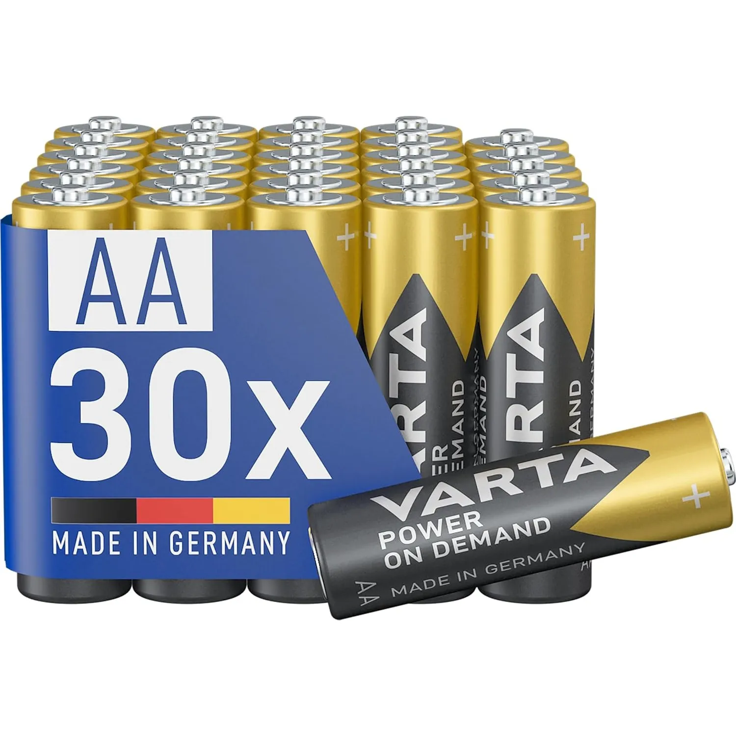 VARTA Batterien AA, 30 Stück Vorratspack, Power on Demand, Alkaline, 1,5 V | Mignon-Batterien LR6, Made in Germany, bis…