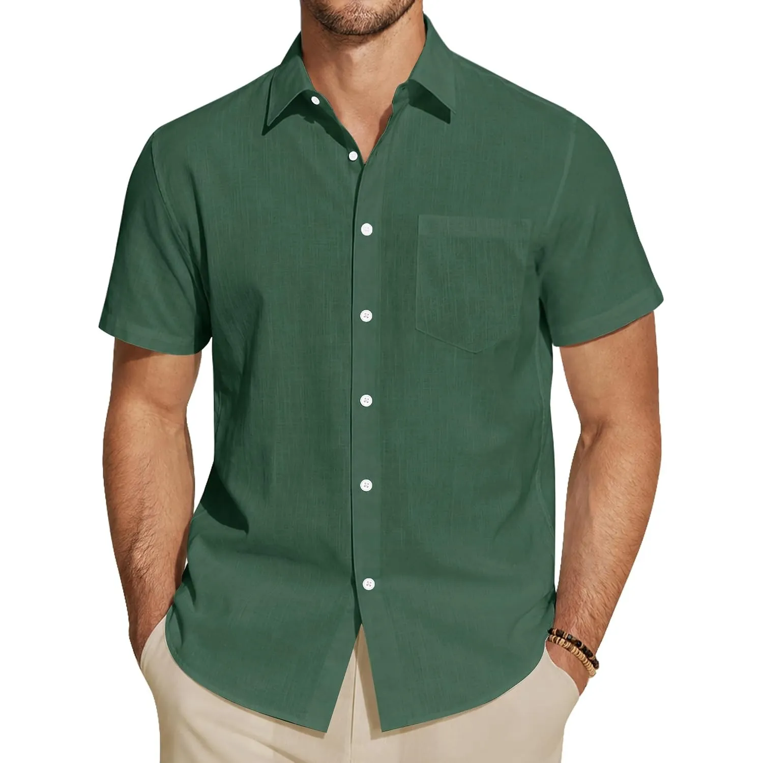 J.VER Leinenhemd Herren Hemd Kurzarm Leinenshirt Freizeithemd Businesshemd Sommer Casual Regular Fit Shirt