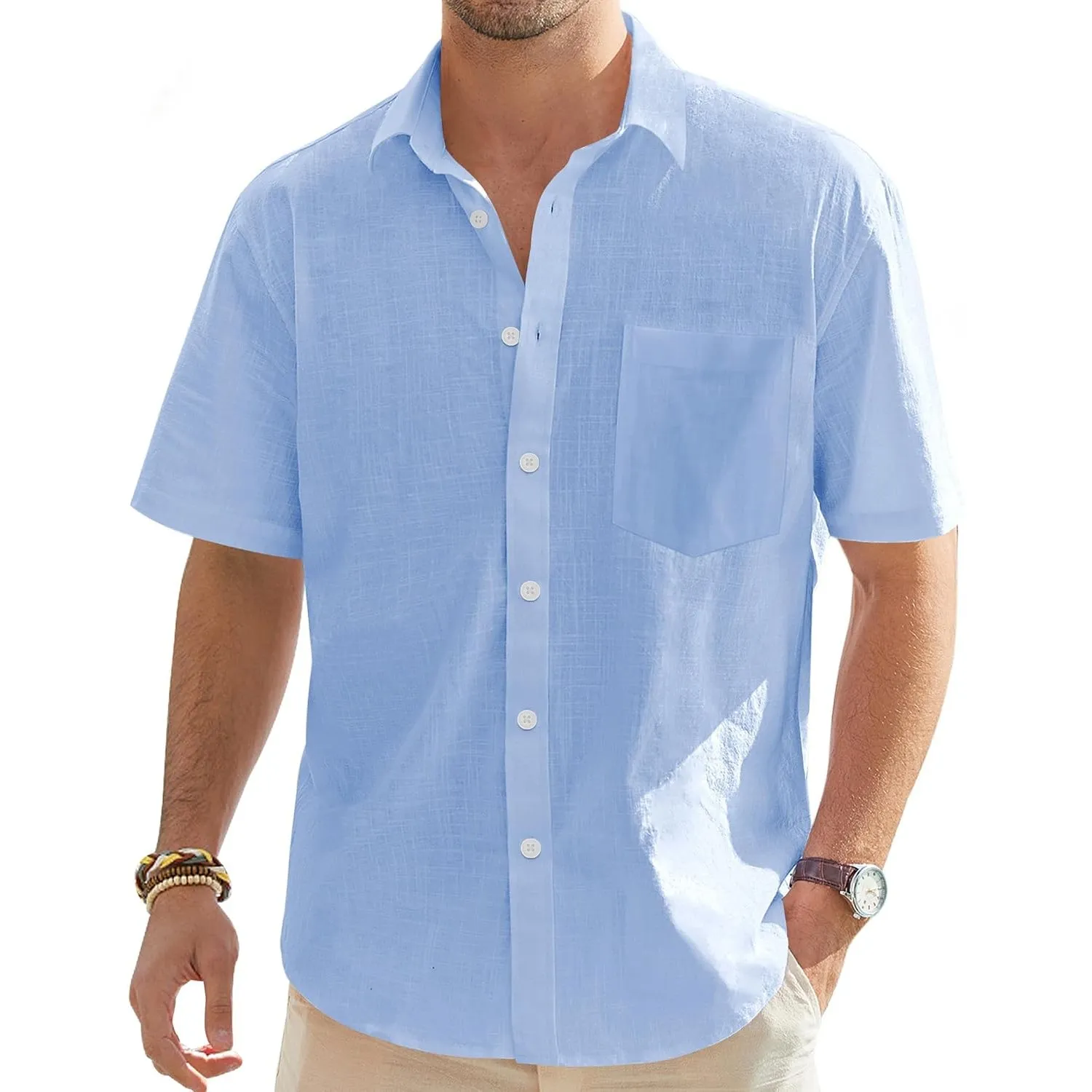 J.VER Leinenhemd Herren Hemd Kurzarm Leinenshirt Freizeithemd Businesshemd Sommer Casual Regular Fit Shirt