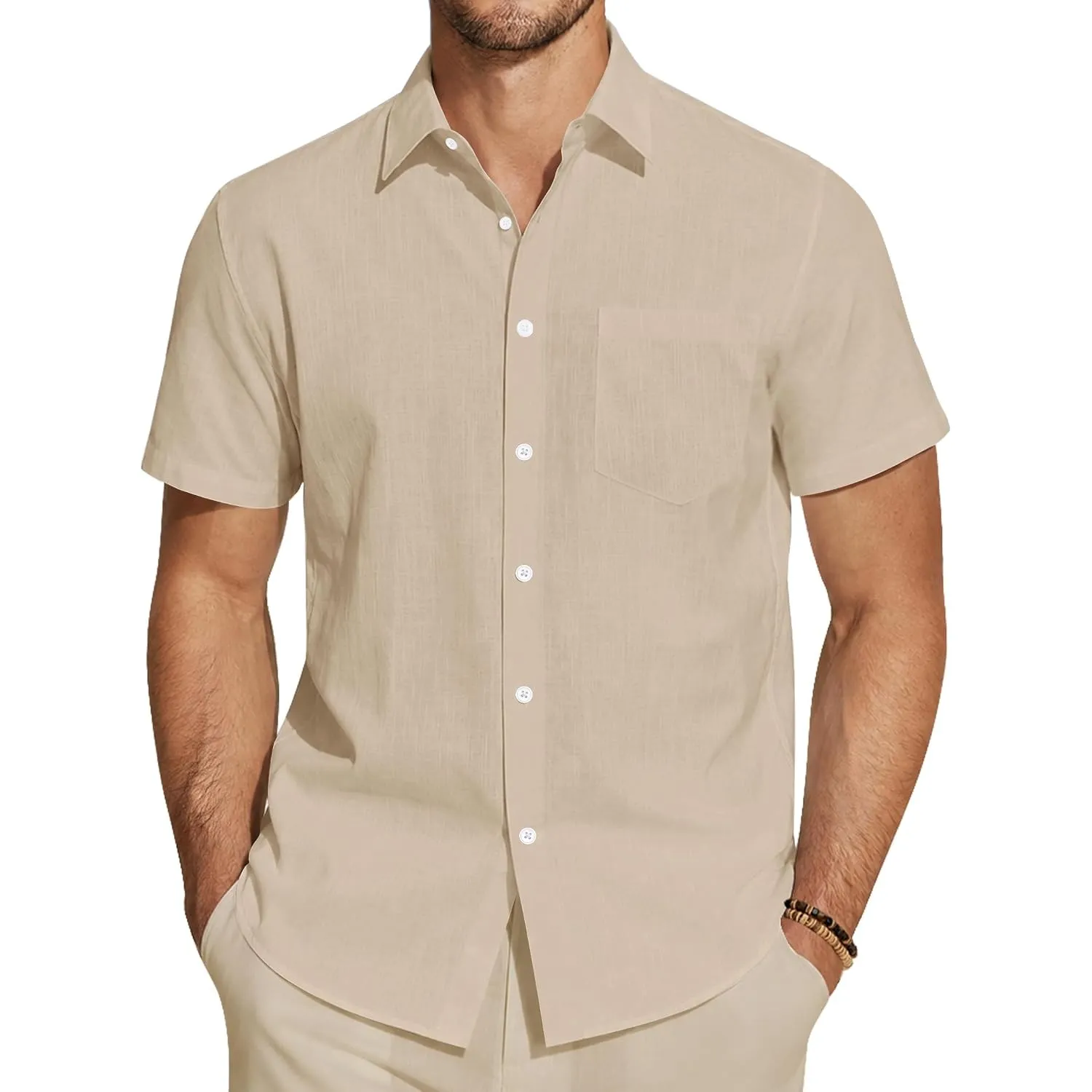 J.VER Leinenhemd Herren Hemd Kurzarm Leinenshirt Freizeithemd Businesshemd Sommer Casual Regular Fit Shirt