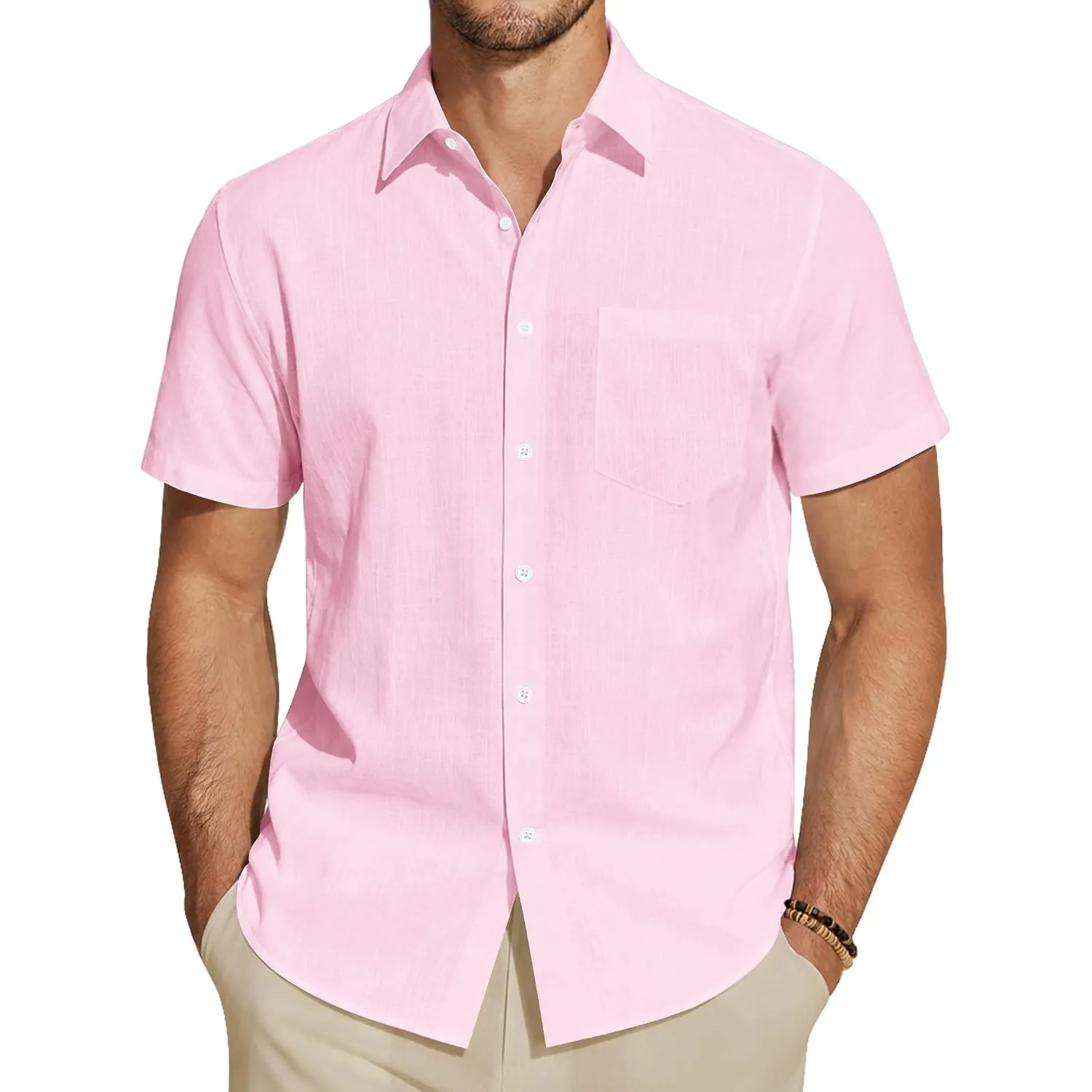 J.VER Leinenhemd Herren Hemd Kurzarm Leinenshirt Freizeithemd Businesshemd Sommer Casual Regular Fit Shirt