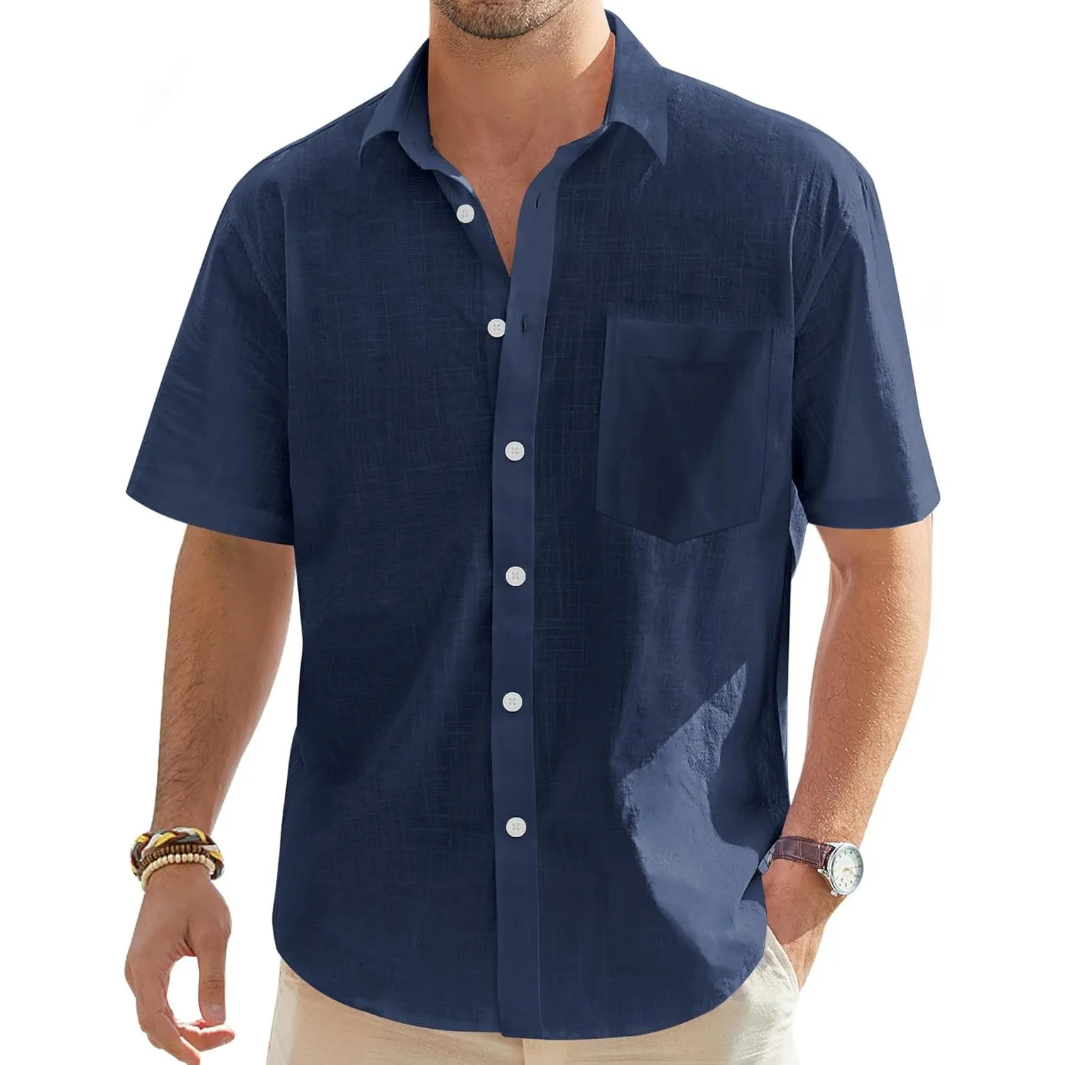 J.VER Leinenhemd Herren Hemd Kurzarm Leinenshirt Freizeithemd Businesshemd Sommer Casual Regular Fit Shirt