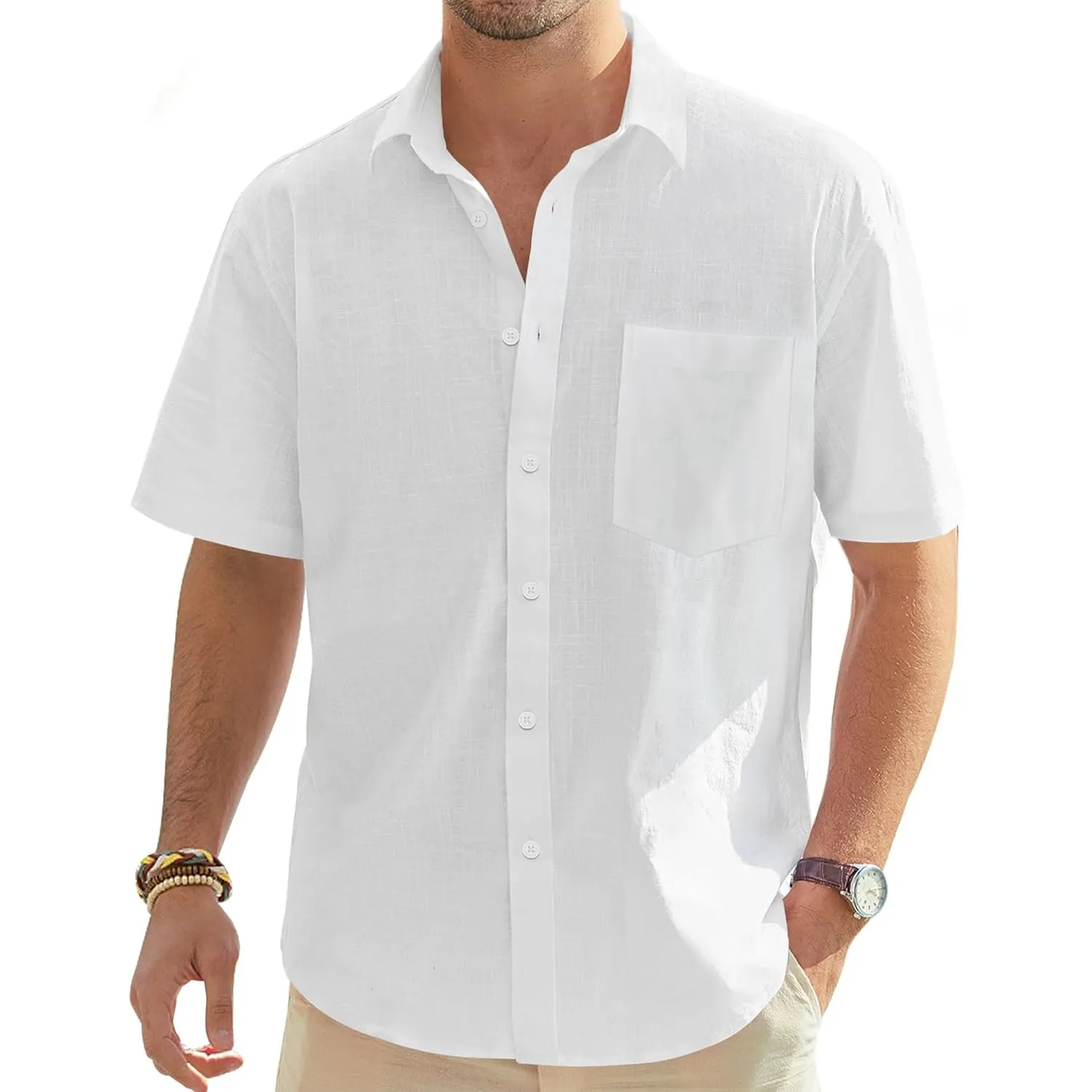 J.VER Leinenhemd Herren Hemd Kurzarm Leinenshirt Freizeithemd Businesshemd Sommer Casual Regular Fit Shirt