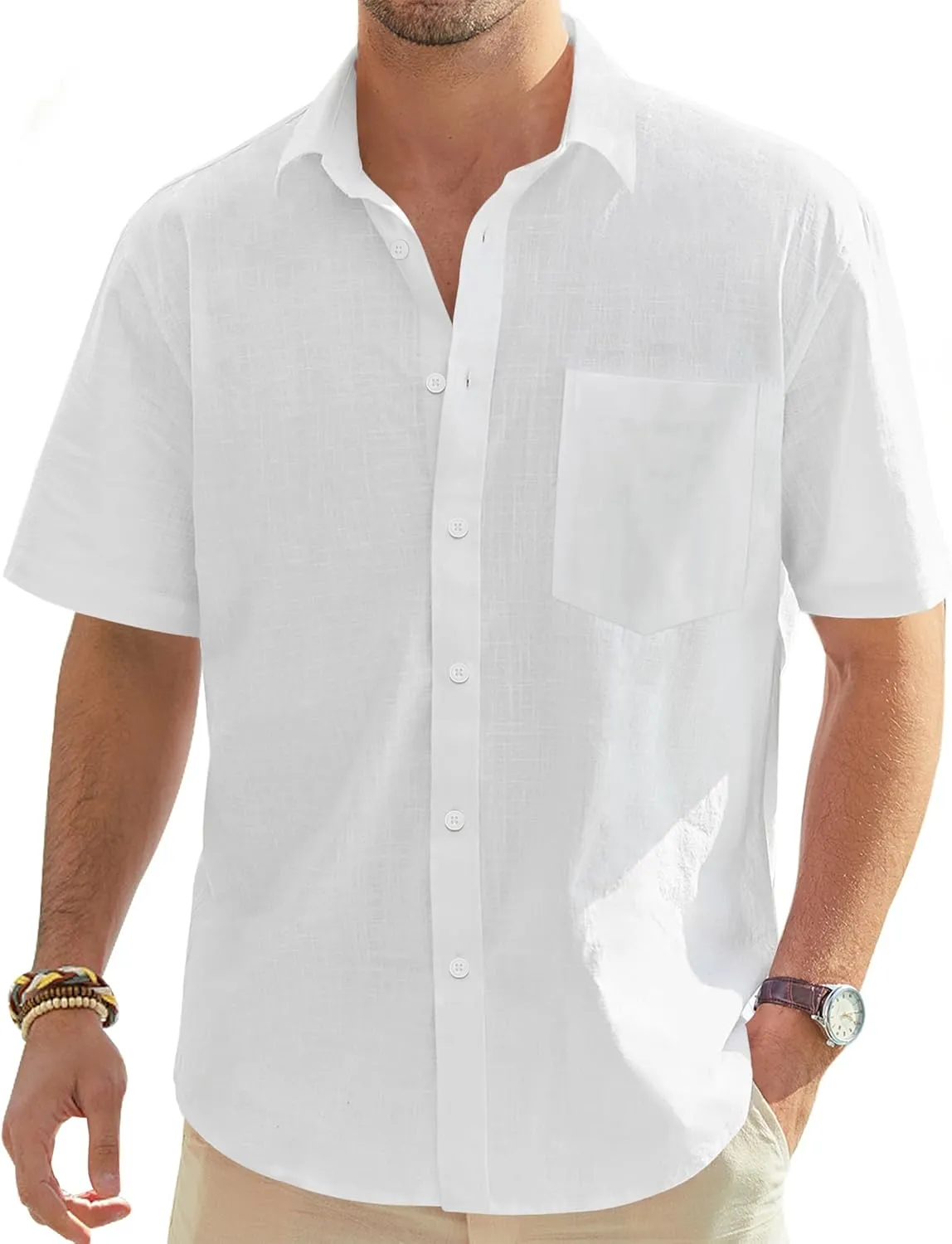 J.VER Linen Shirt, Men's Shirt, Short Sleeve Linen Shirt, Casual Shirt, Business Shirt, Summer, Casual, Regular Fit Shi…
