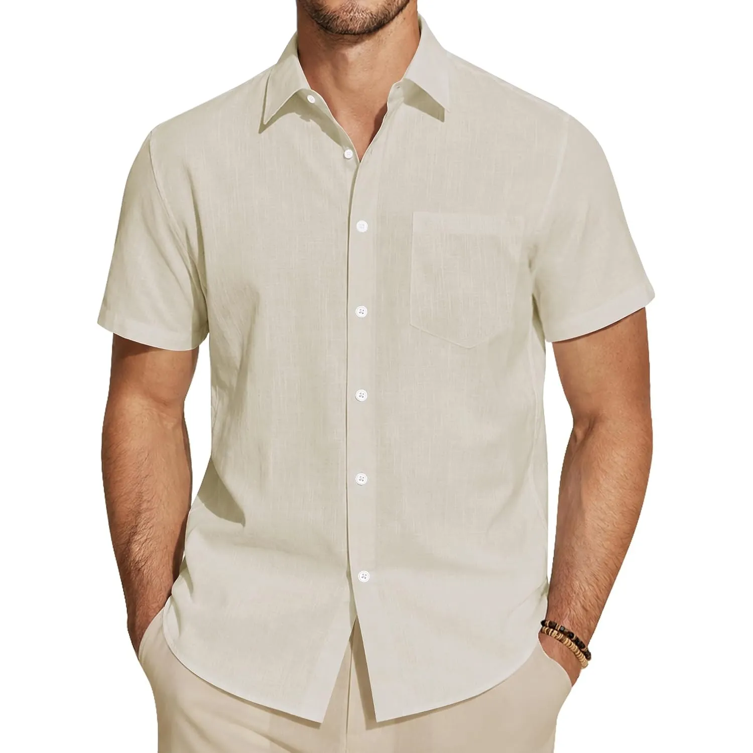 J.VER Leinenhemd Herren Hemd Kurzarm Leinenshirt Freizeithemd Businesshemd Sommer Casual Regular Fit Shirt