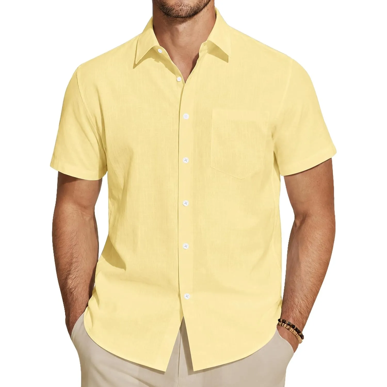 J.VER Leinenhemd Herren Hemd Kurzarm Leinenshirt Freizeithemd Businesshemd Sommer Casual Regular Fit Shirt