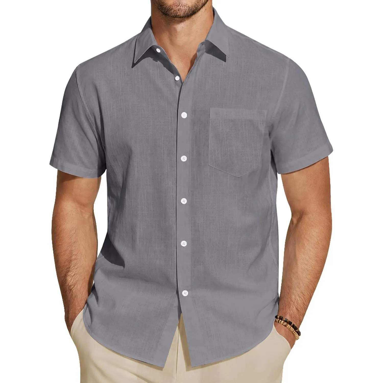 J.VER Leinenhemd Herren Hemd Kurzarm Leinenshirt Freizeithemd Businesshemd Sommer Casual Regular Fit Shirt
