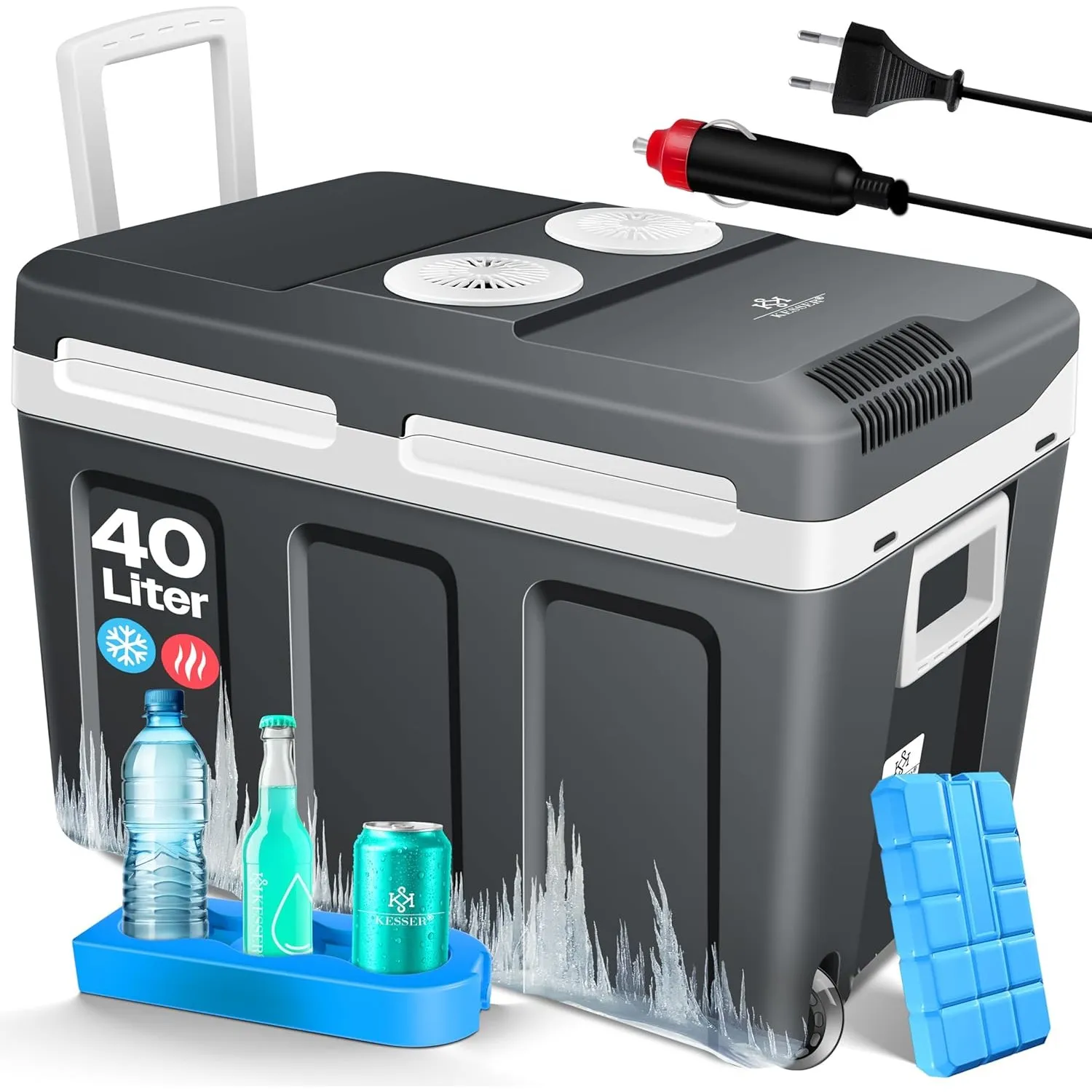 KESSER® Kühlbox 40L mit Rollen | Thermo-Elektrische Kühlbox | KÜHLT und WÄRMT | 12 & 230V | Thermobox für Auto, Boot & …