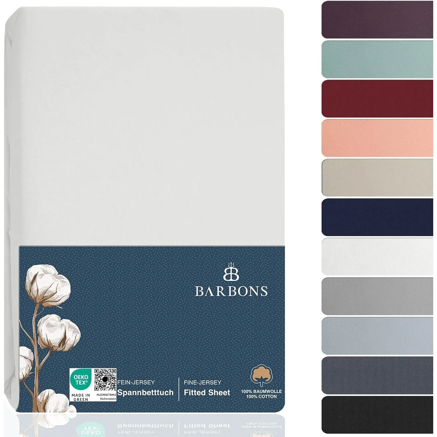 BARBONS Spannbettlaken 90x200cm - 100% Baumwolle Spannbetttuch Weiss