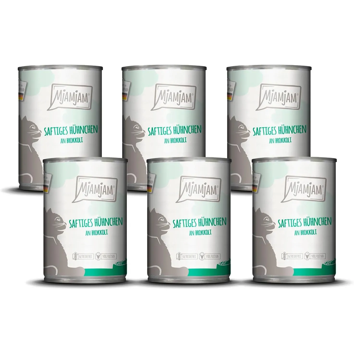 MjAMjAM - Premium Nassfutter für Katzen - saftiges Hühnchen an Brokkoli, 6er Pack (6 x 400 g), getreidefrei mit extra v…
