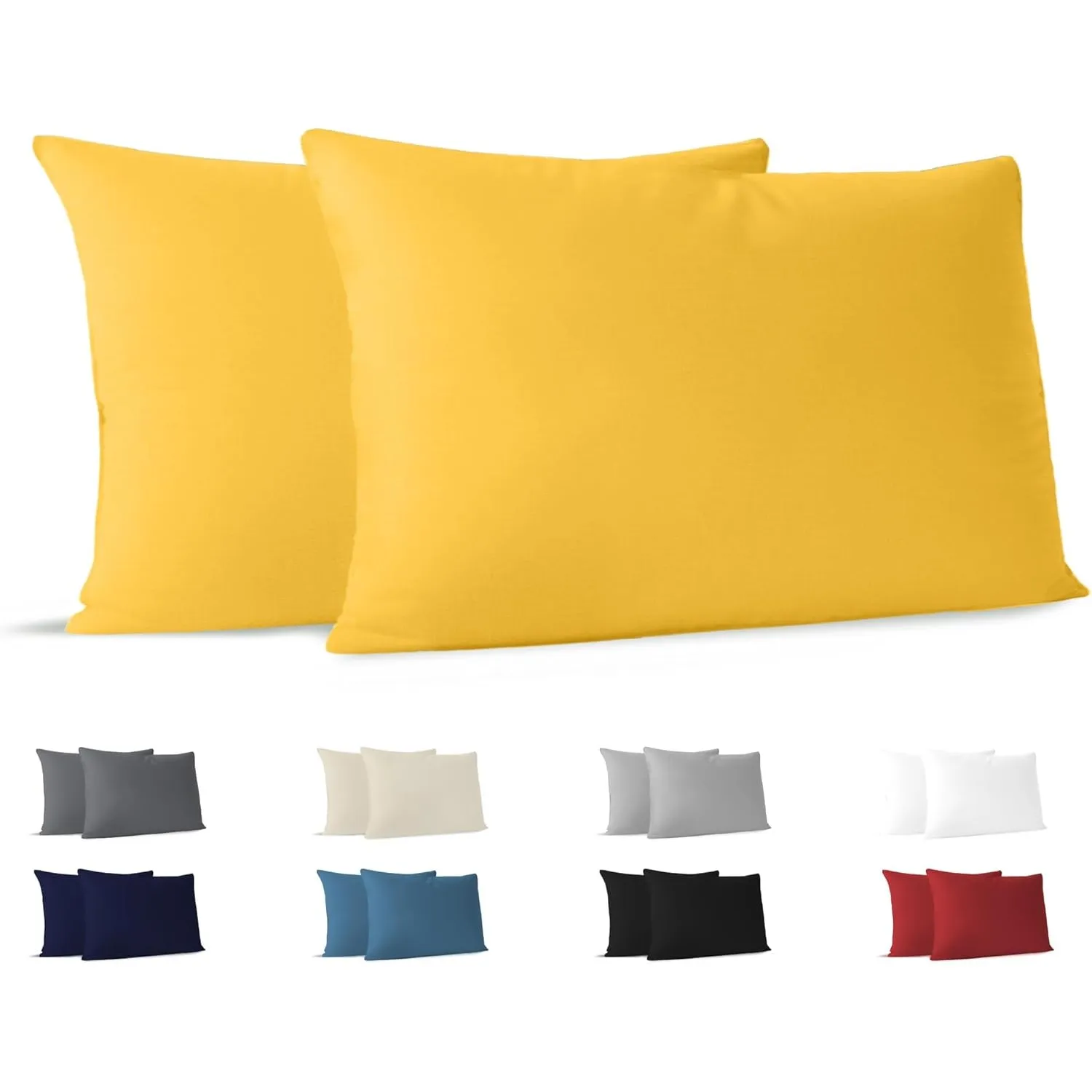 Dreamzie Kissenbezug 50x80 (Set mit 2) - 100% Jersey Baumwolle 150 g/qm Kissenbezüge -Gelb - Für Kopfkissenbezug 50x80 …