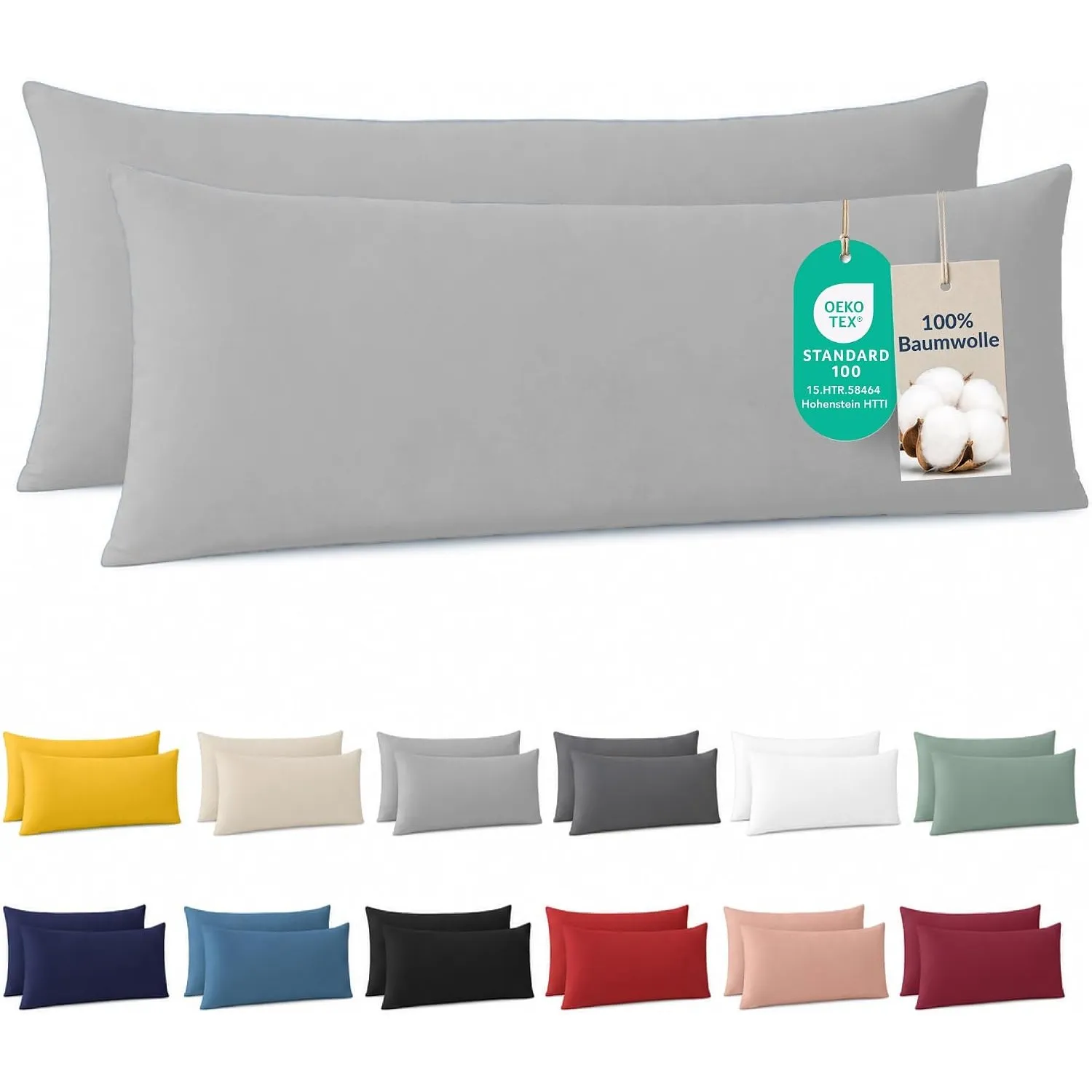 Dreamzie - Seitenschläferkissen Bezug 40 x 145cm - 100% Baumwolle - Grau