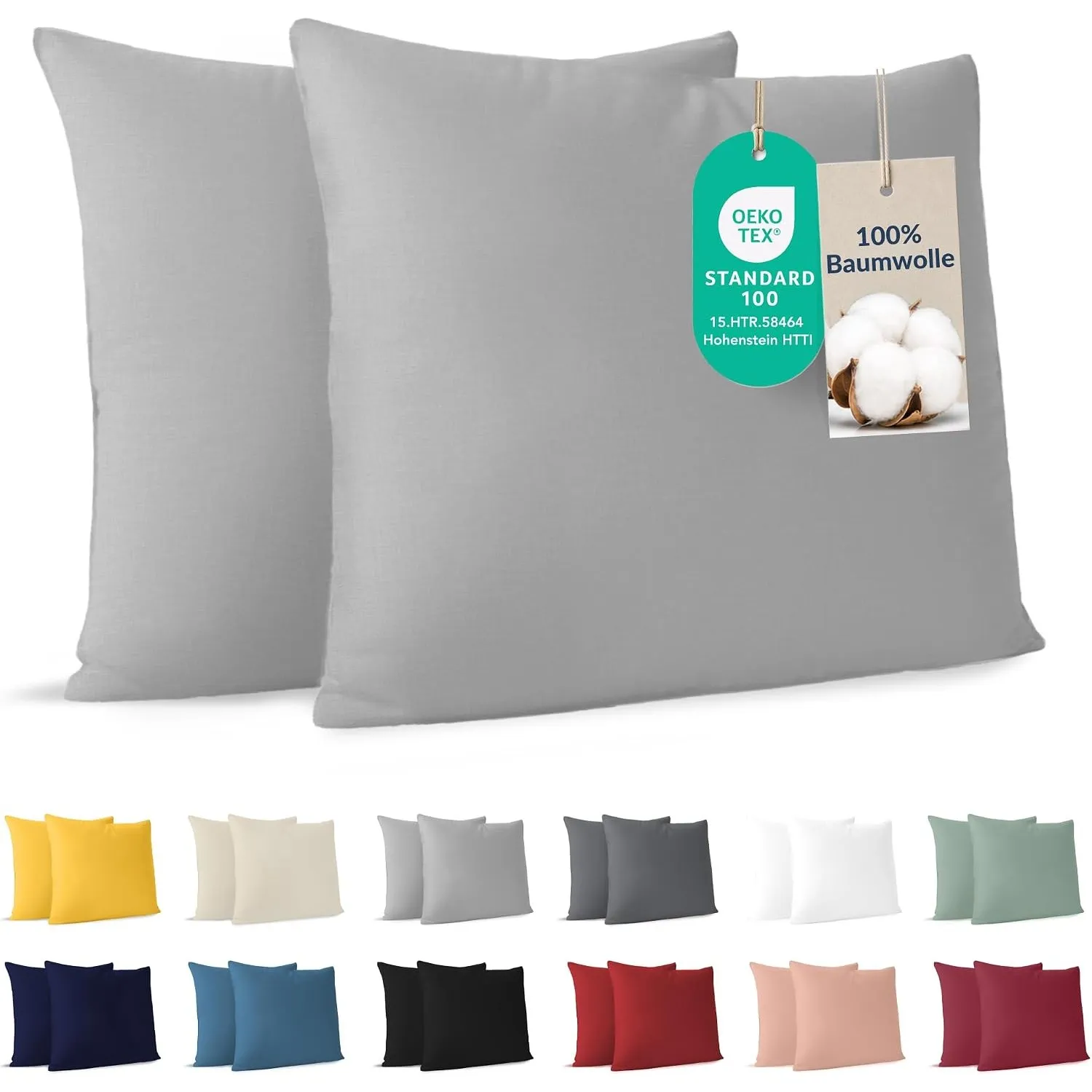 Dreamzie - Kissenbezug 30x30cm - 2er Set - 100% Baumwolle - Grau