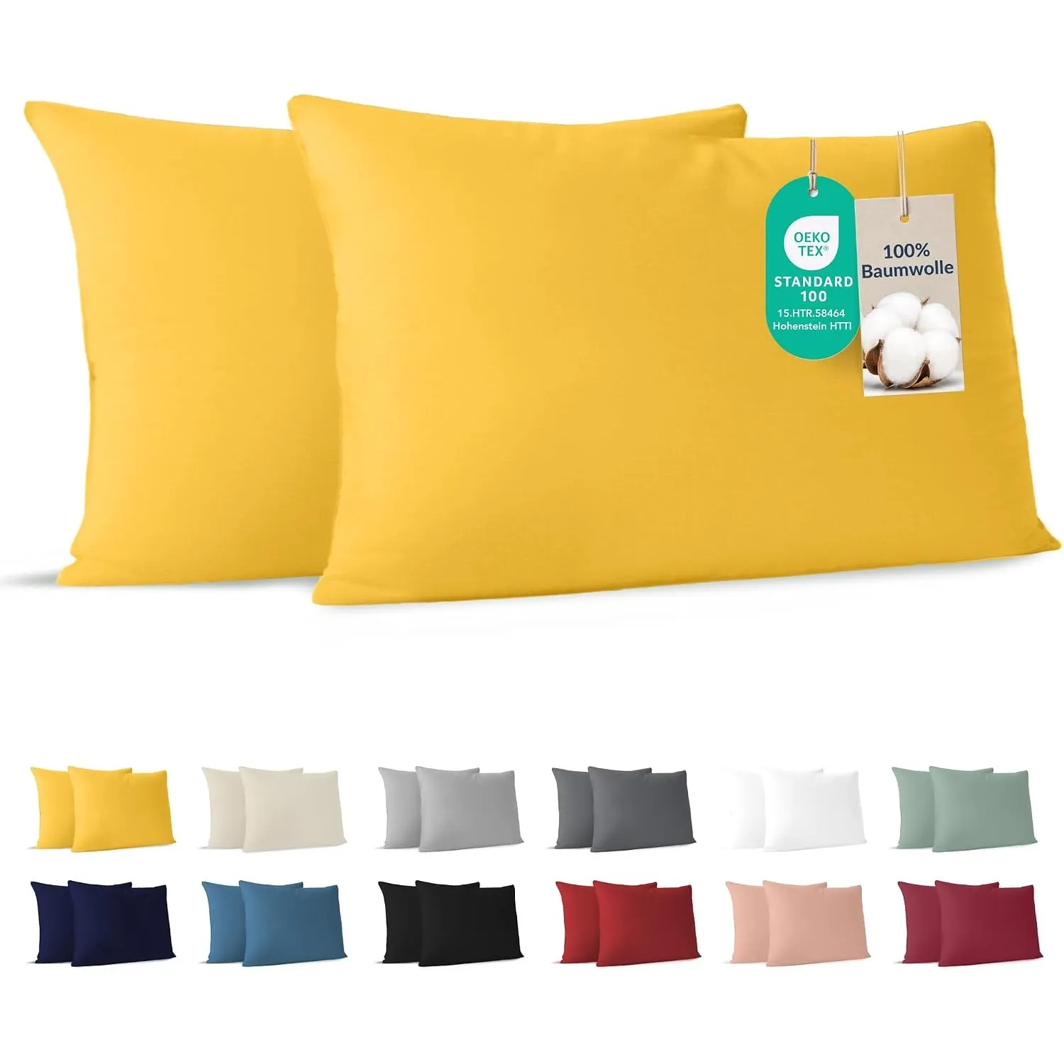 Dreamzie - Kissenbezug 40x60cm - 2er Set - 100% Baumwolle - Gelb