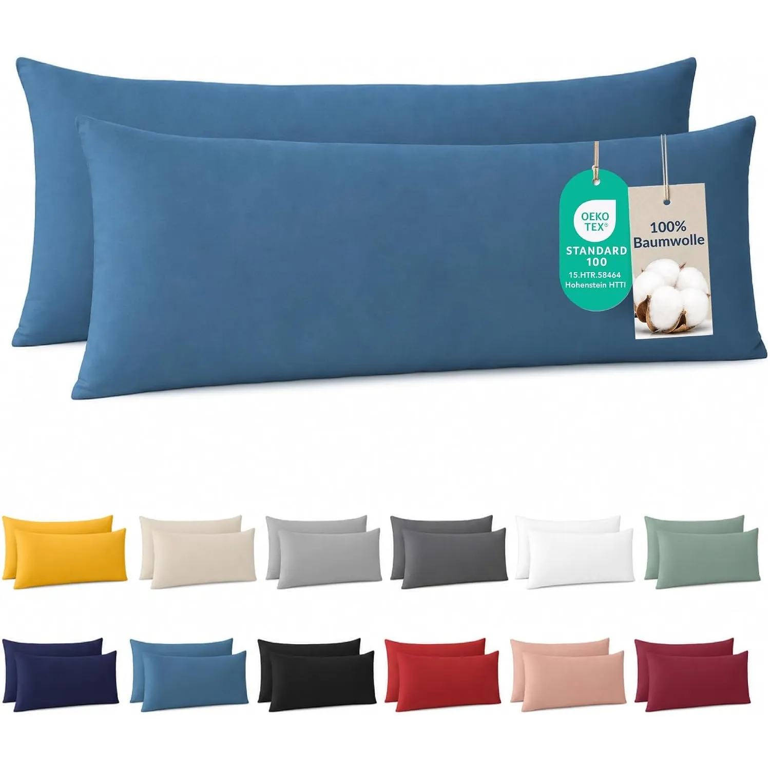 Dreamzie - Seitenschläferkissen Bezug 40 x 145cm - 100% Baumwolle - Blau