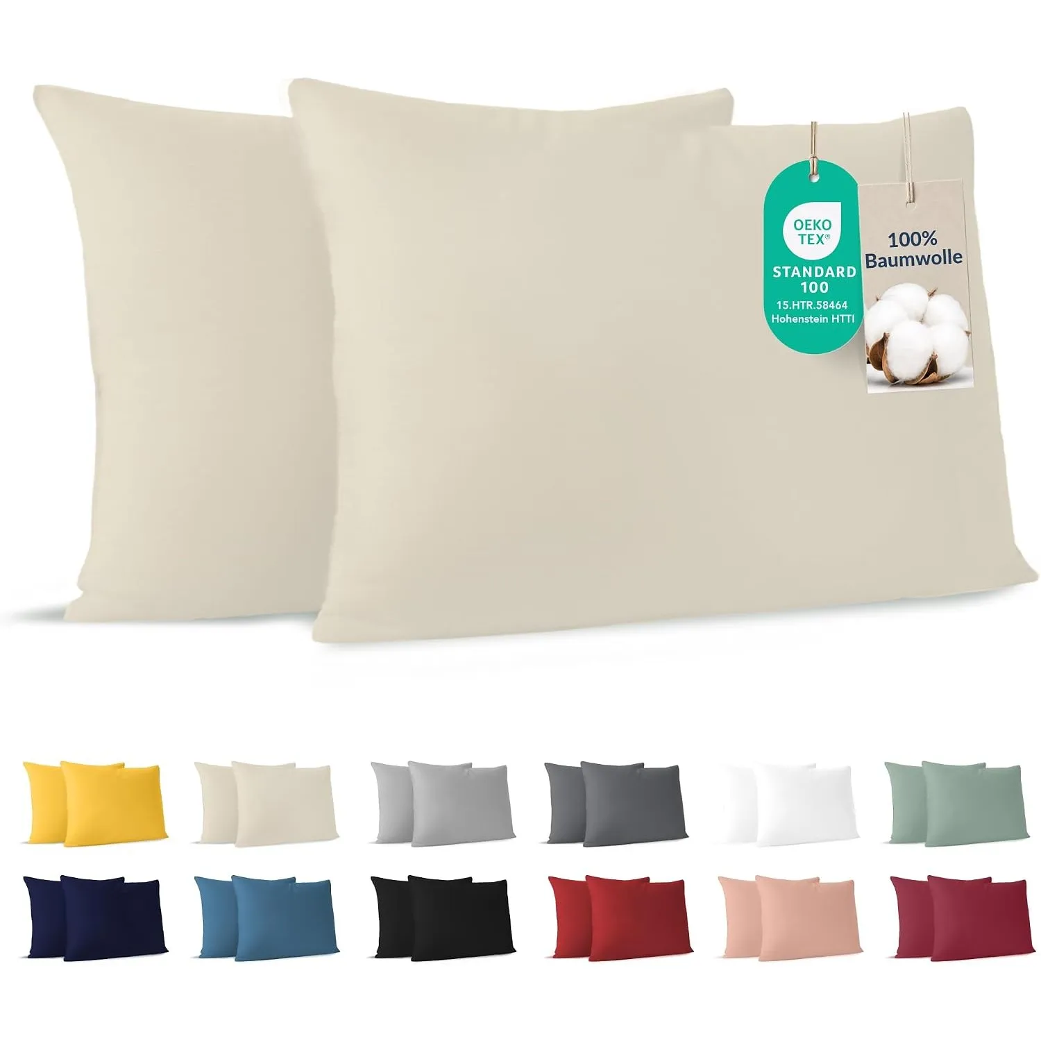 Dreamzie - Kissenbezug 50x80cm - 2er Set - 100% Baumwolle - Beige