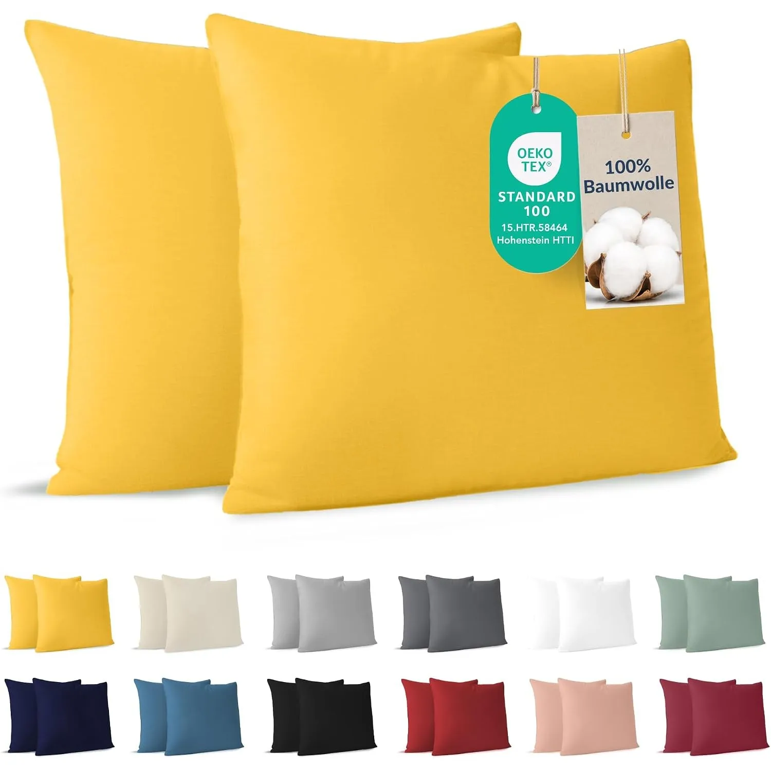 Dreamzie - Kissenbezug 80x80cm - 2er Set - 100% Baumwolle - Gelb